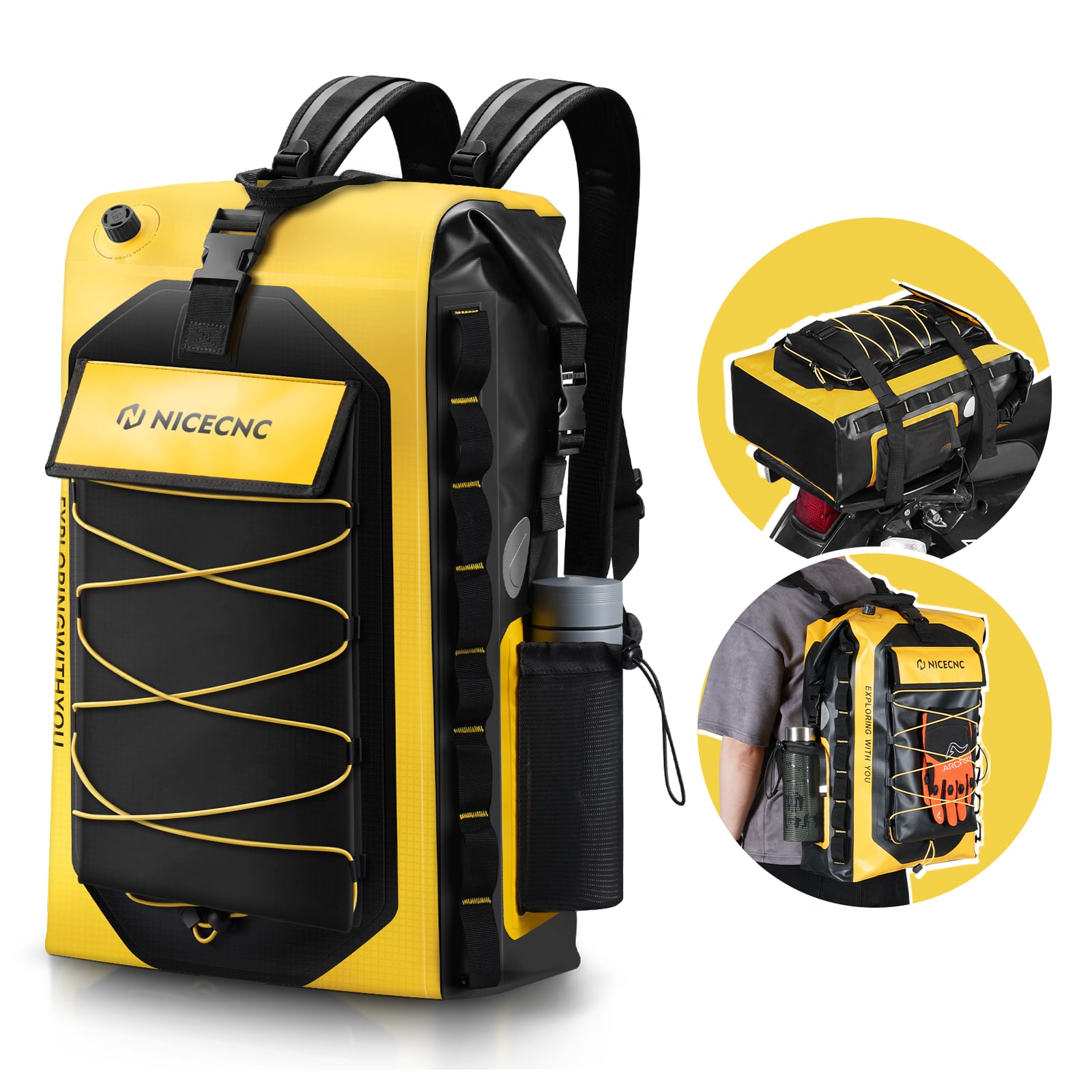 Motorcycle Waterproof Backpack Tail Bag 40L Expandable Capacity 500D PVC