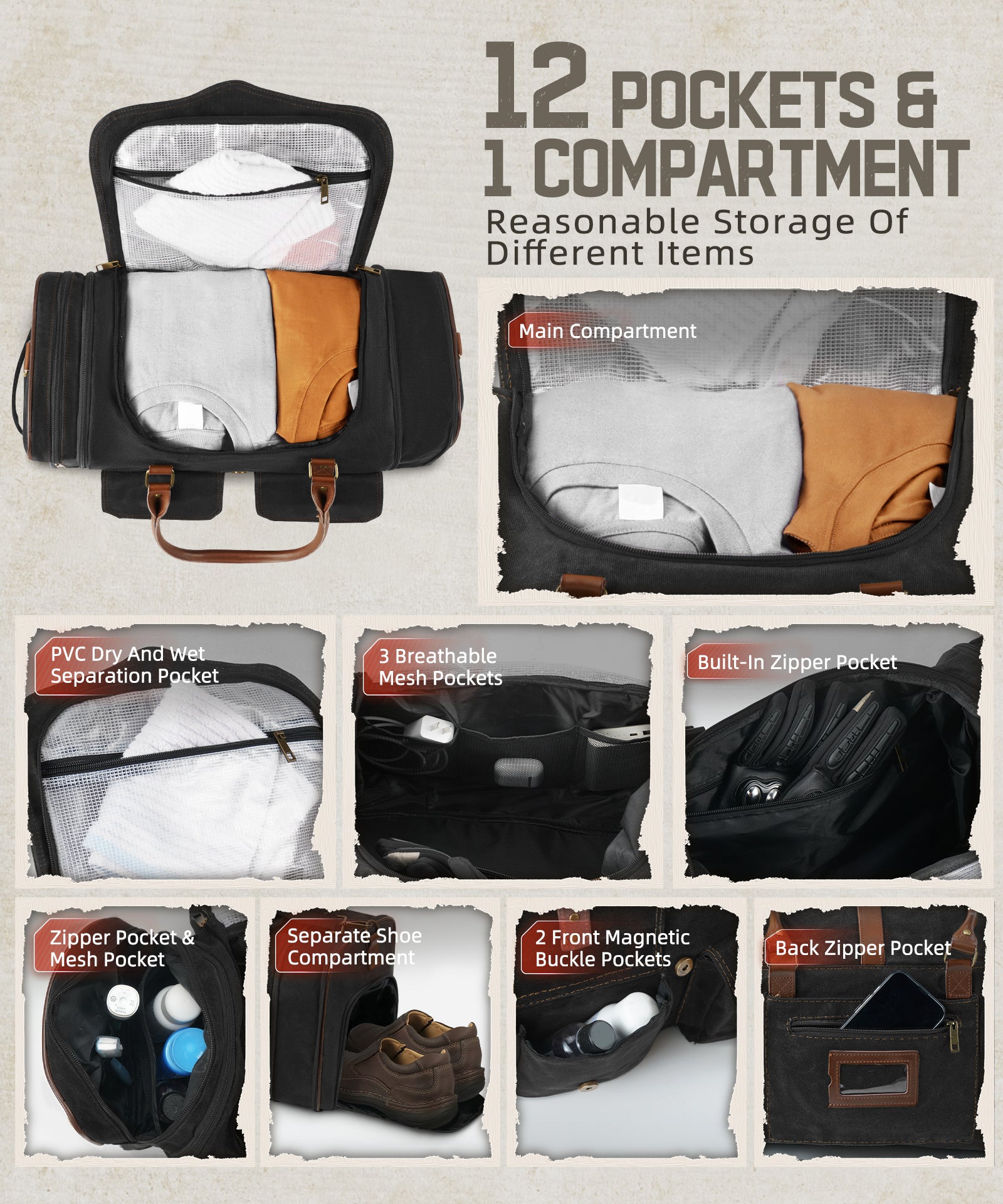 Large Zipper Duffle Bag Waterproof Travel Luggage Bag Crossbody For Women Men