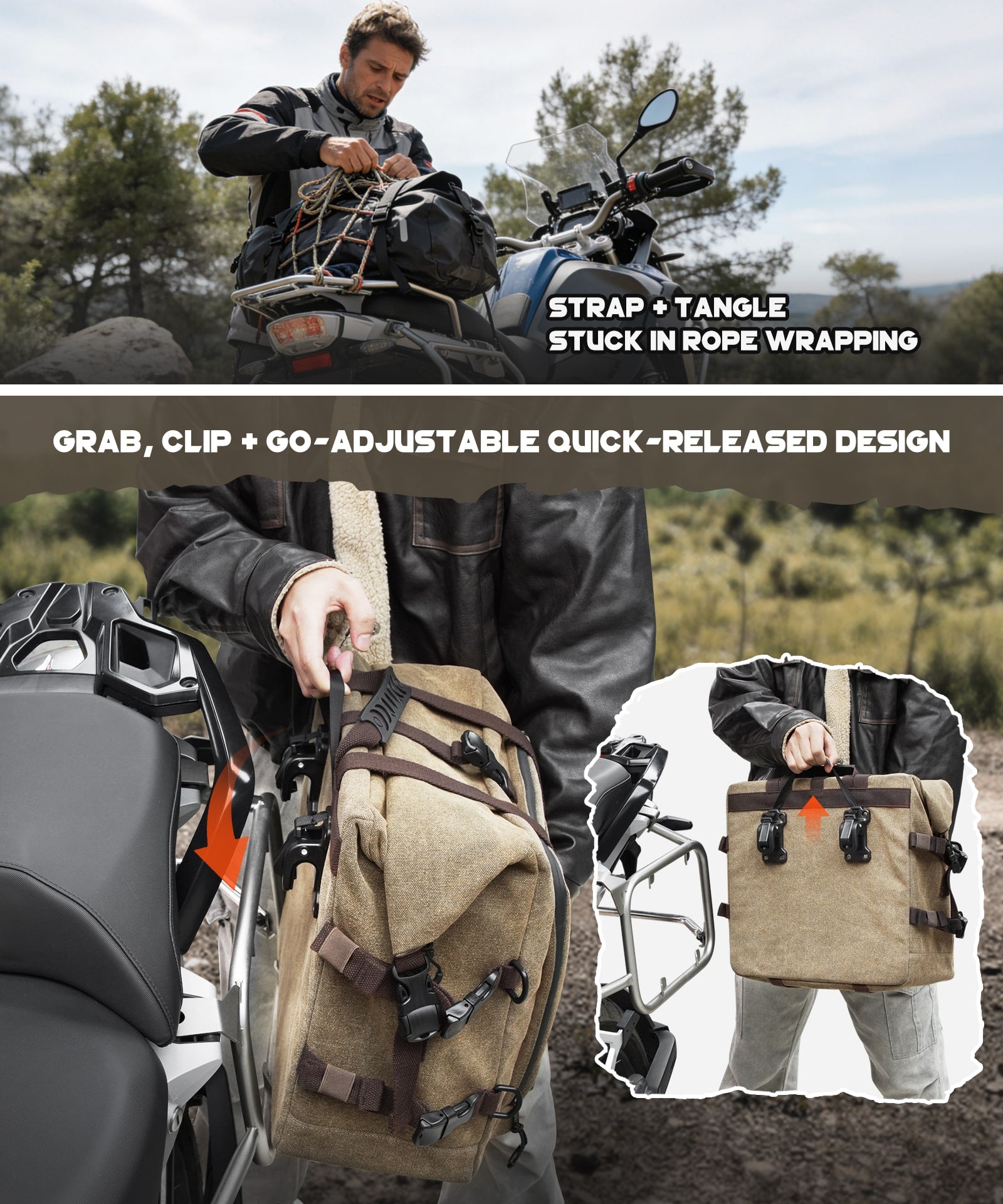 Cotton Canvas 30L Motorcycle Rear Luggage Pannier Rack Saddlebags Waterproof