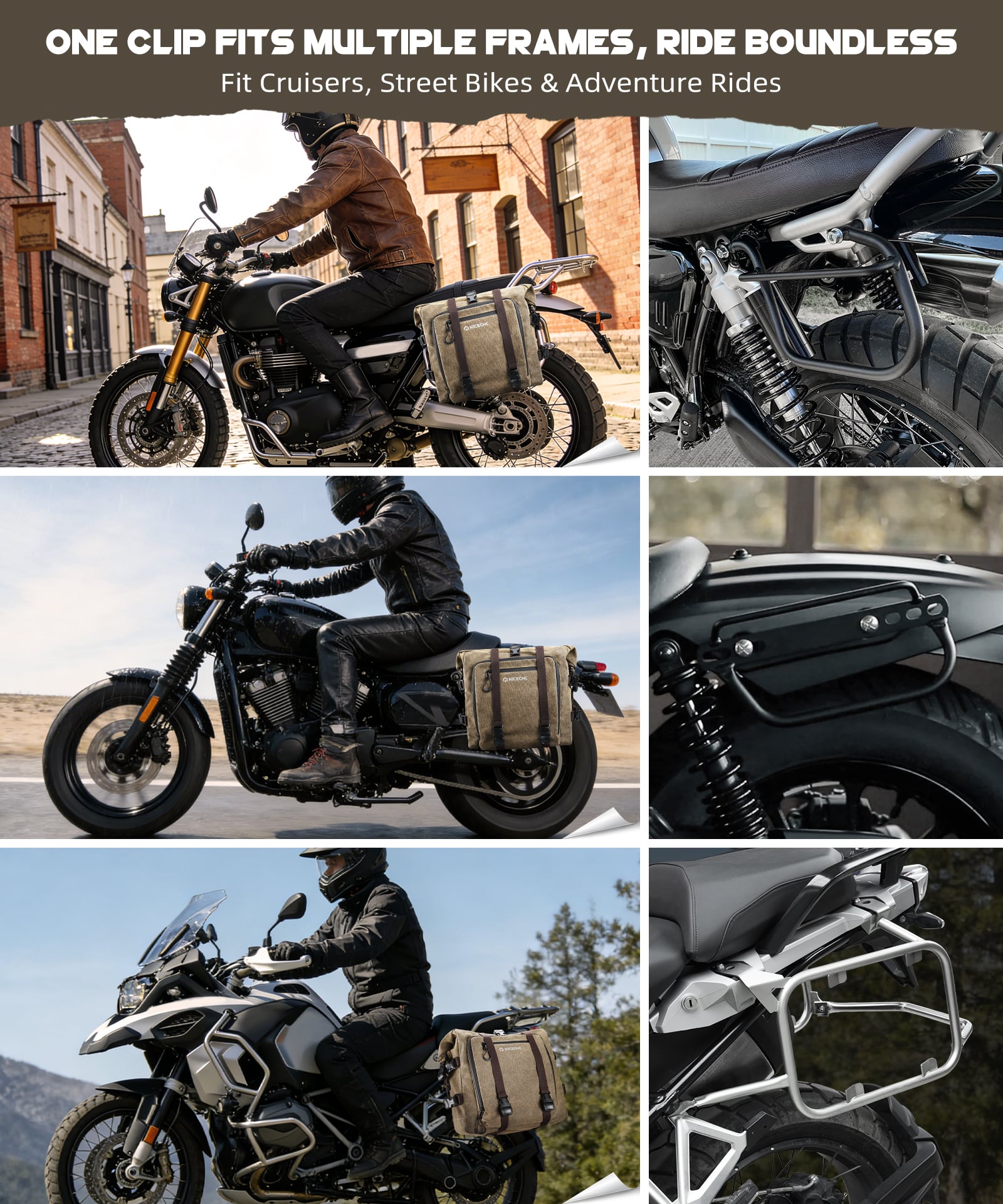 Cotton Canvas 30L Motorcycle Rear Luggage Pannier Rack Saddlebags Waterproof