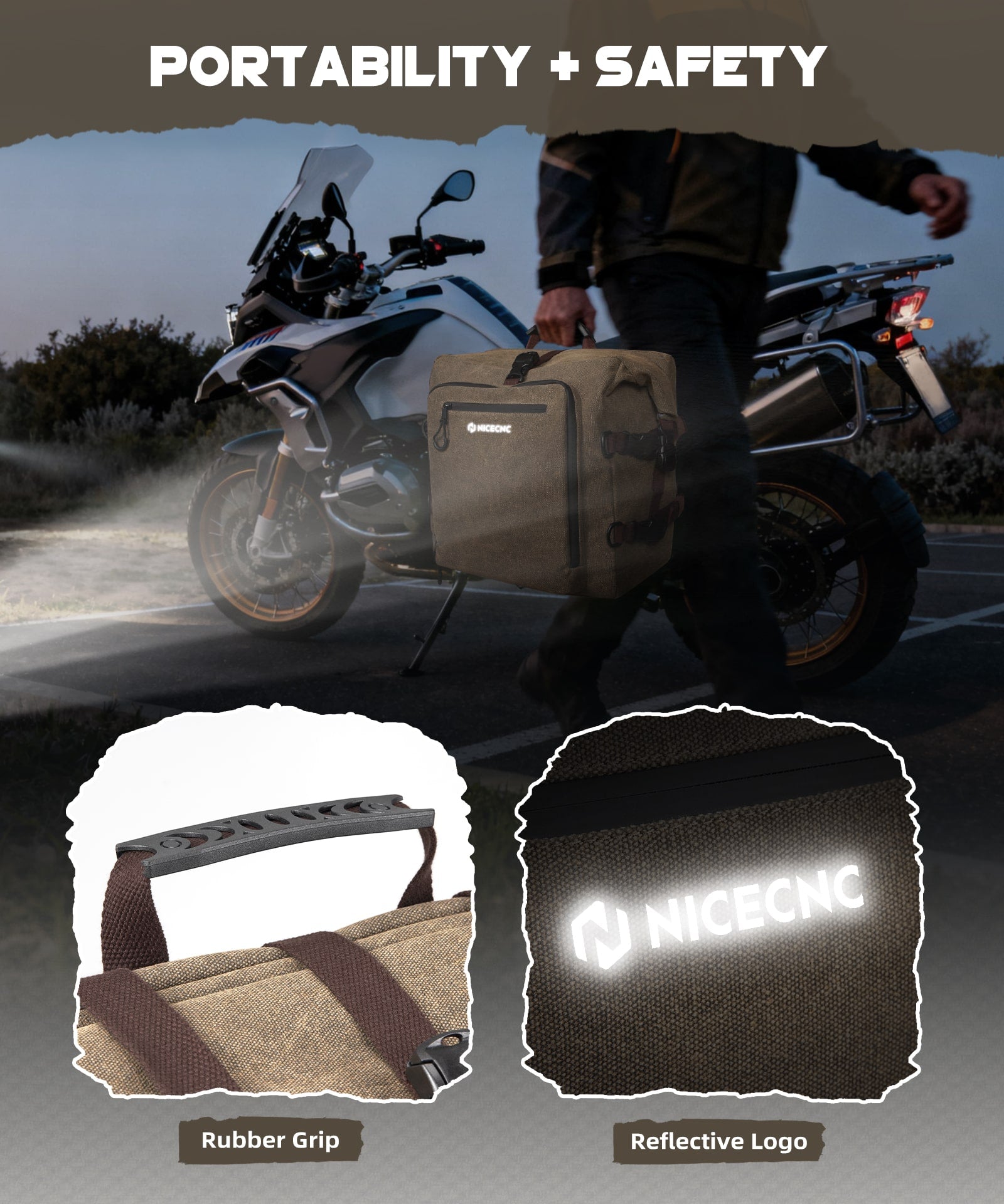 Cotton Canvas 30L Motorcycle Rear Luggage Pannier Rack Saddlebags Waterproof