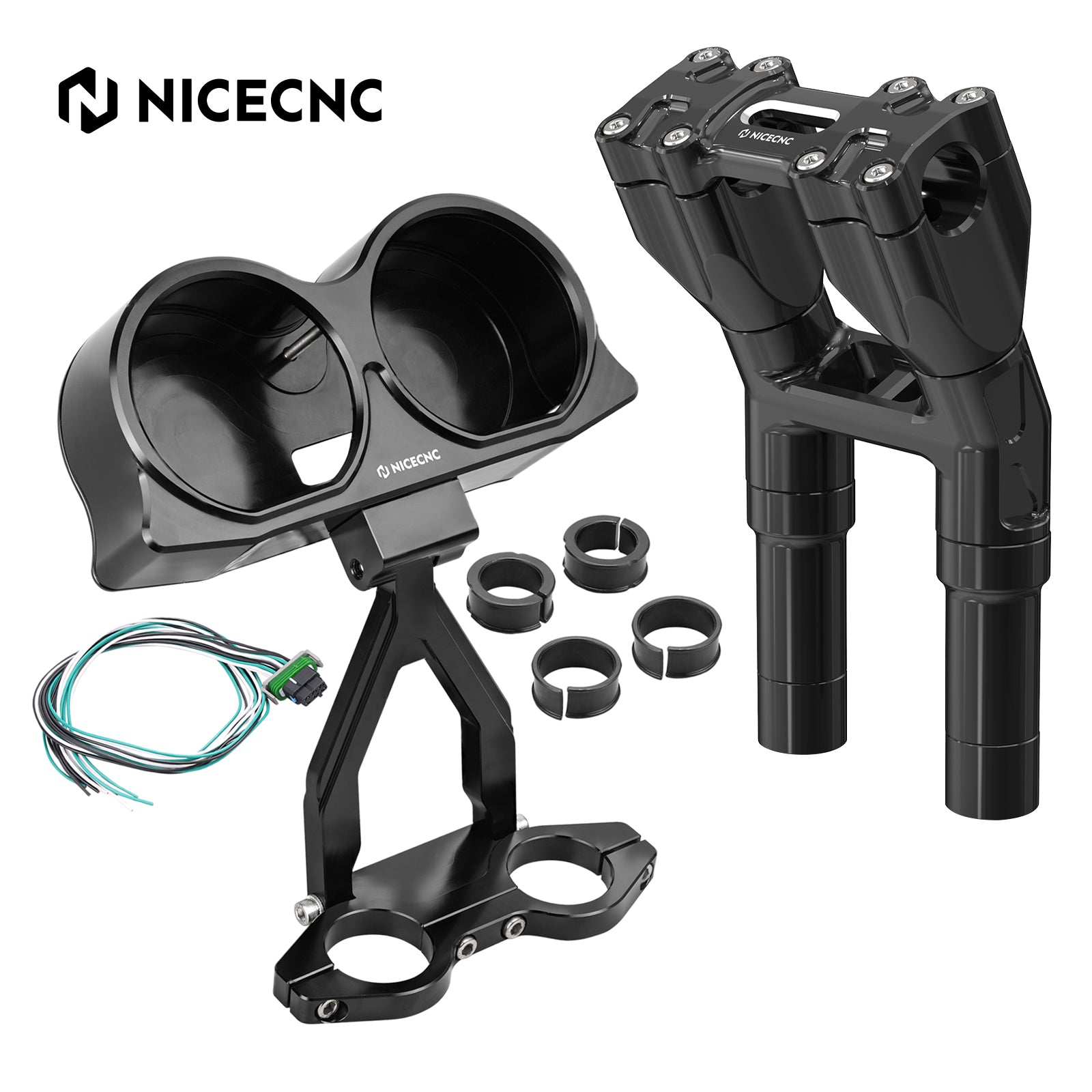Handlebar Risers + Speedo Gauge Relocation Bracket Kit For Harley Road Glide 2015-2023