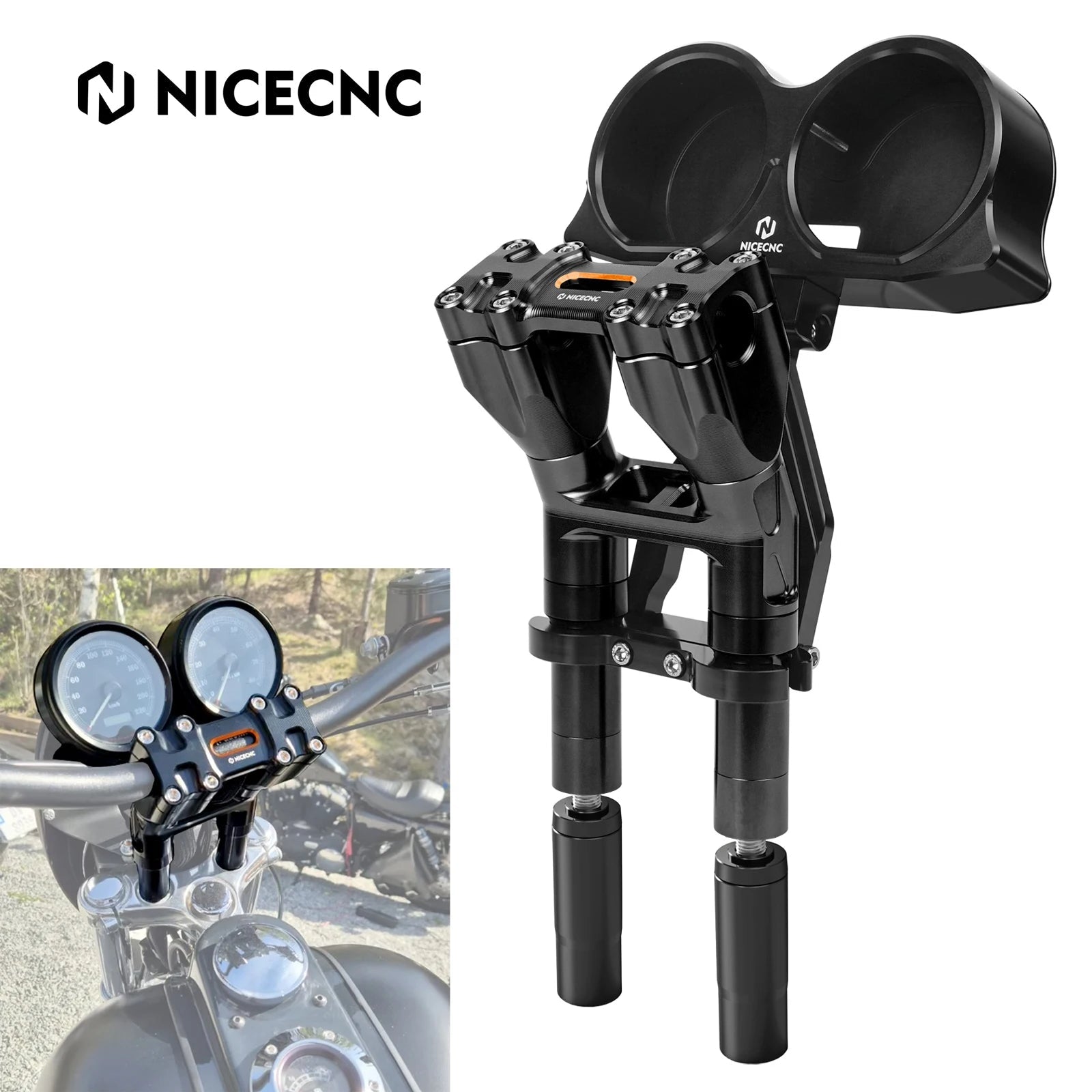 Handlebar Risers + Gauge Relocation Bracket Kit For Harley Road Glide FLTRX 2015-2023