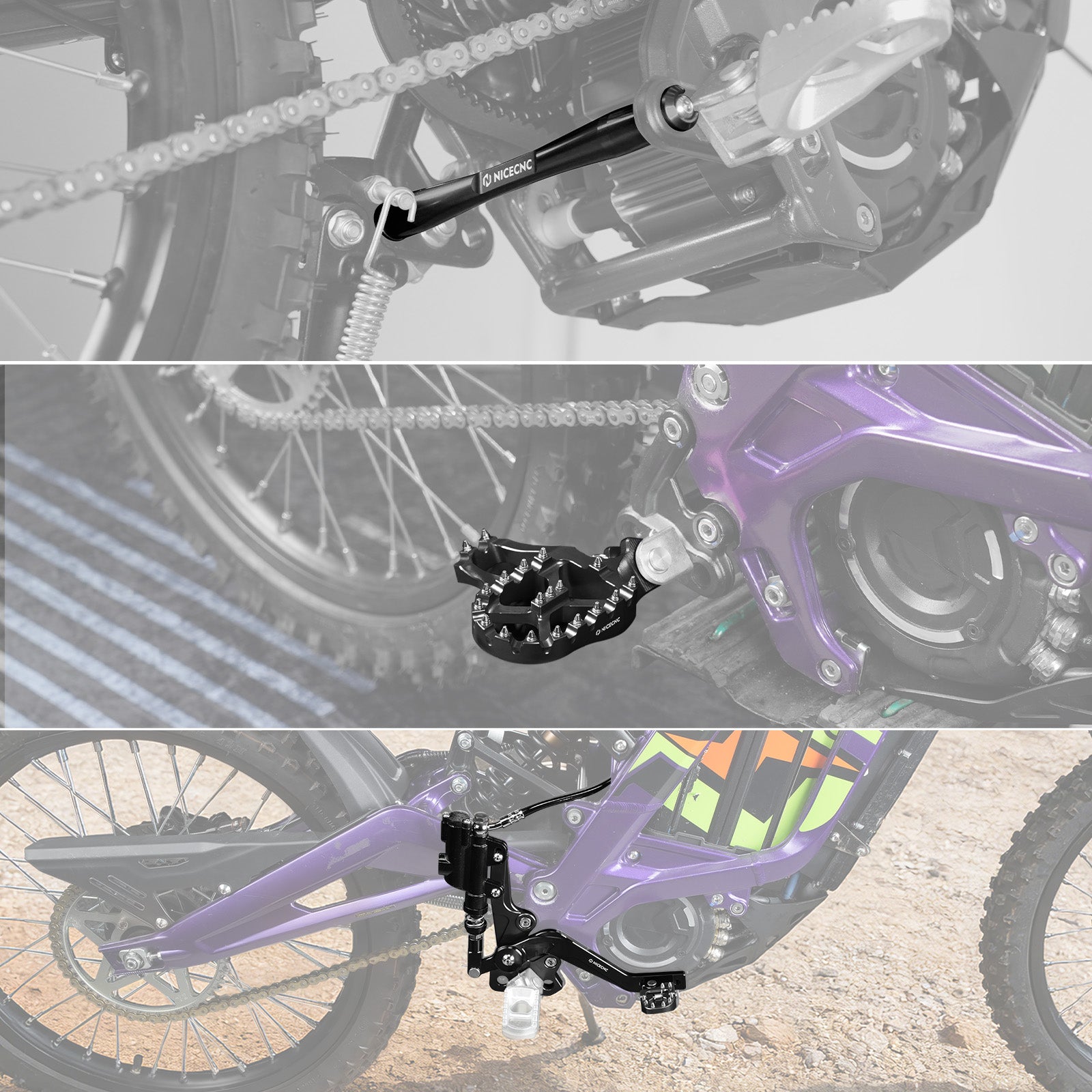 Hydraulic Rear Foot Brake + Extender Footrest + Support Brace For Surron Light Bee X S