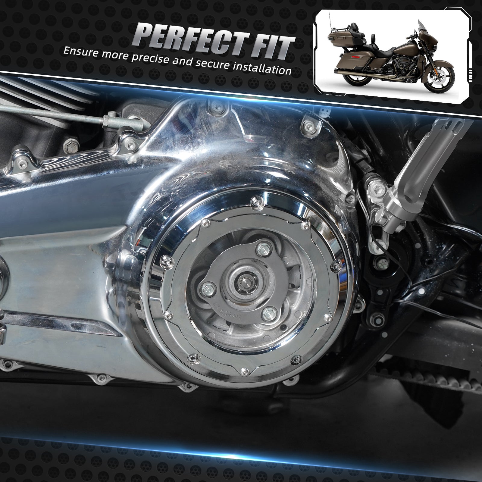 Transparent M8 Primary Derby Clutch Cover For Harley Road King Street Glide Ultra Limited