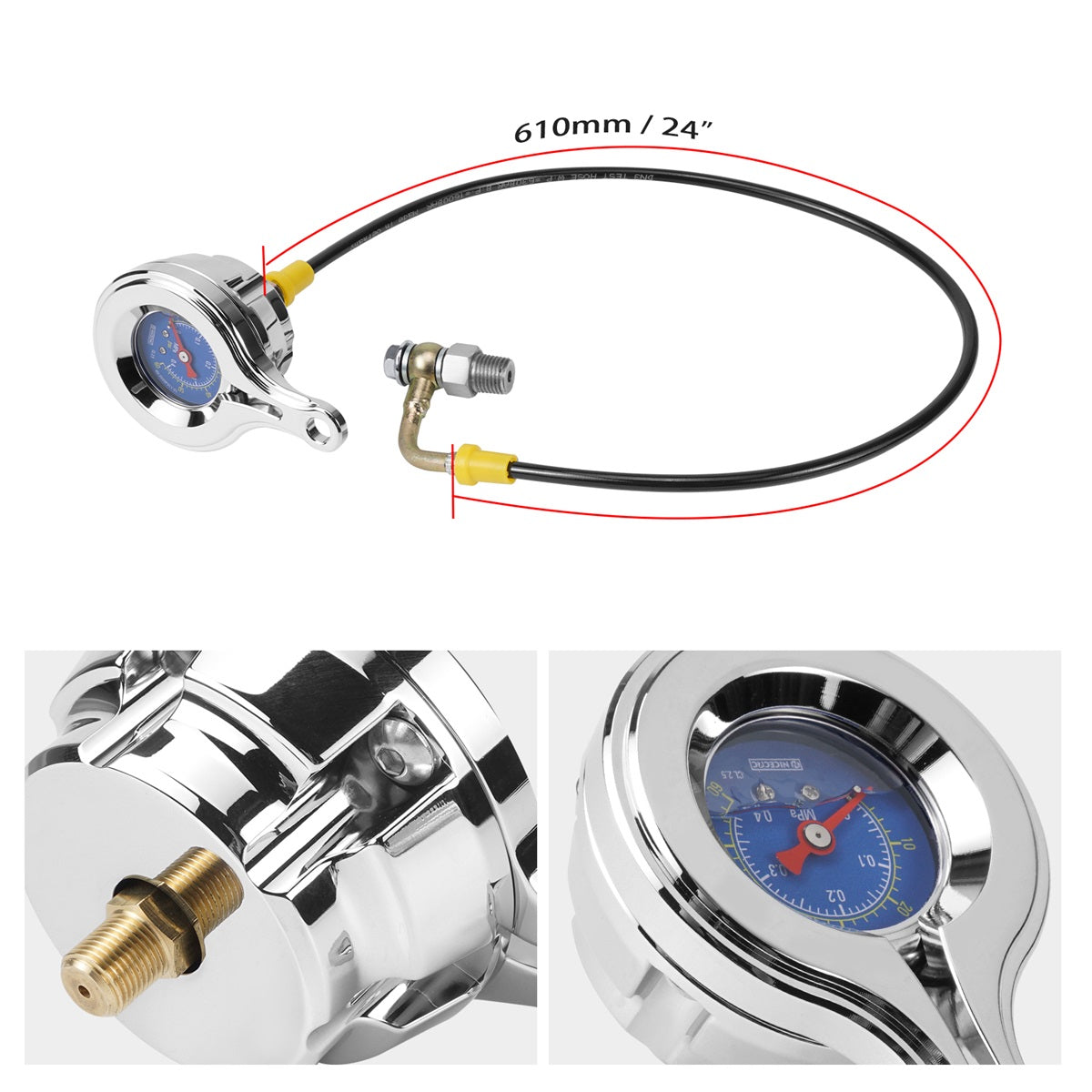 Chromed Engine Oil Pressure Gauge Kit For Harley Road King Electra Tri Street Glide