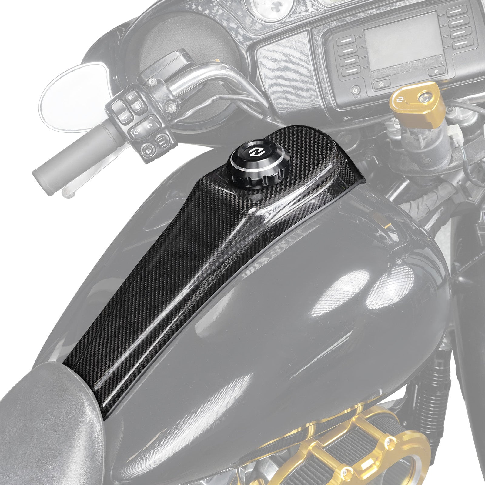 Fuel Gas Tank Cap w/Carbon Fiber Dash Insert Panel For Harley Electra Road Street Glide