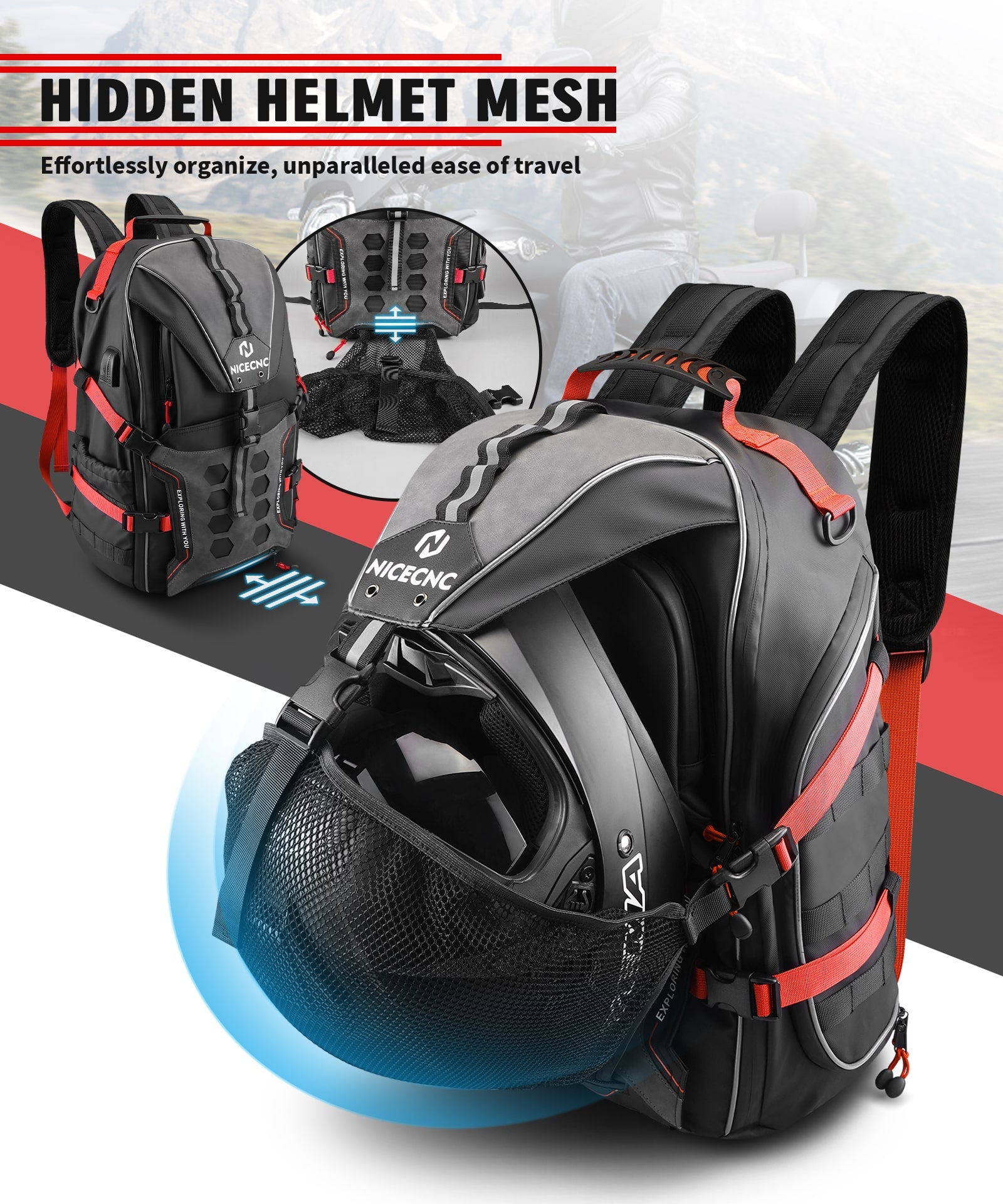 Motorcycle Helmet Bag Upgrade 35L with Shoe Compartment Hiking
