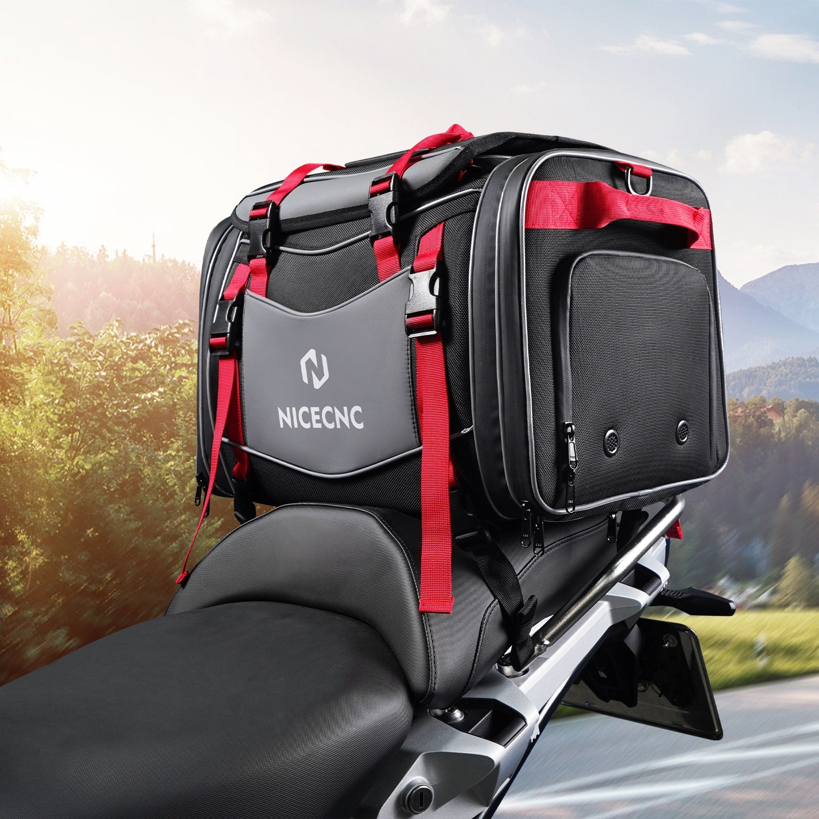 Multi-functional Motorcycle Tail Bag 53L Expandable Luggage Rack Bag Trunk Helmet Storage Bag