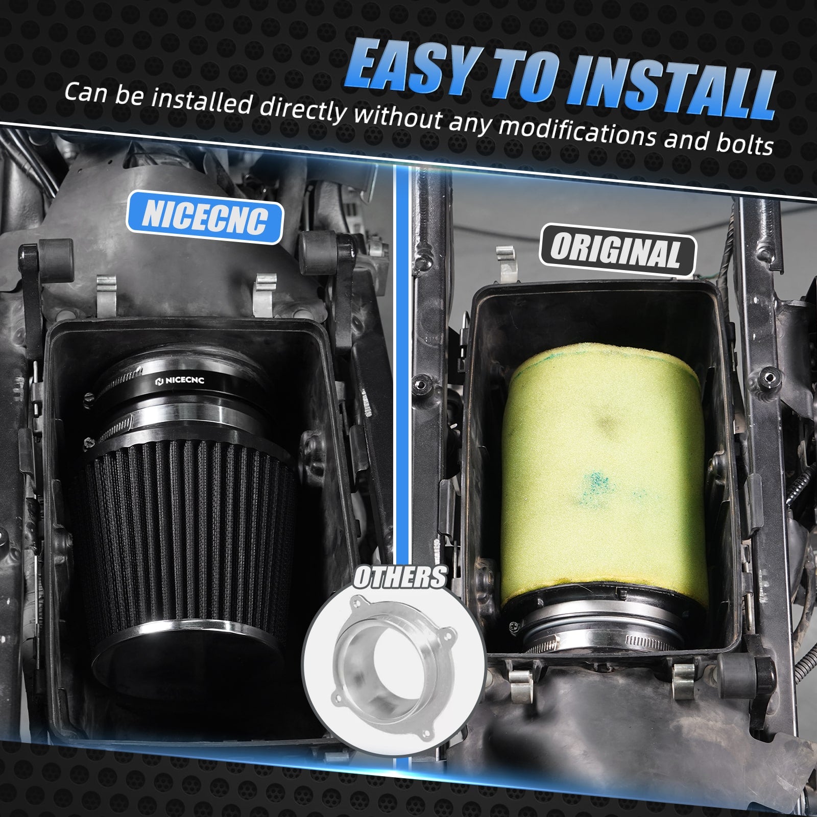 High-Flow Air Filter Intake Cleaner w/Adapter Kit For Honda TRX450 R / ER