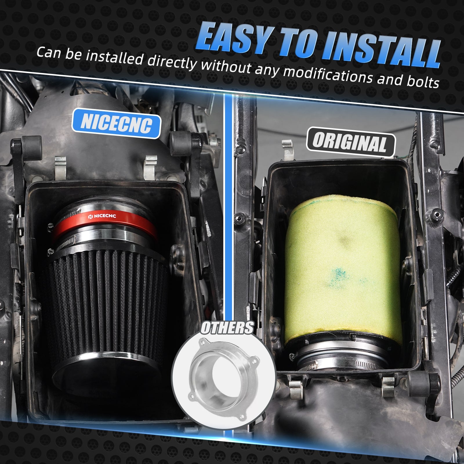 High-Flow Air Filter Intake Cleaner w/Adapter Kit For Honda TRX450 R / ER