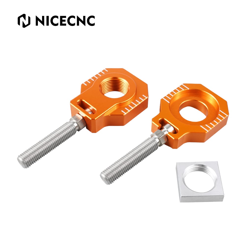 NICECNC Ajustador de corrente de blocos de eixo traseiro compatível com KTM 125-530 SX/SX-F/XC/XC-F 2000-2012 125-530 EXC/EXC-F/XC-W/XCF-W 2000-2020 85 SX 2003-2014 ,Ver Montagem