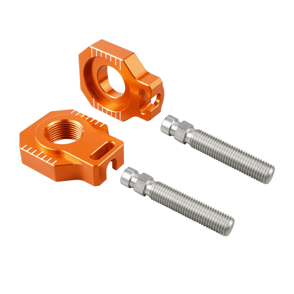 NICECNC Ajustador de corrente de blocos de eixo traseiro compatível com KTM 125-530 SX/SX-F/XC/XC-F 2000-2012 125-530 EXC/EXC-F/XC-W/XCF-W 2000-2020 85 SX 2003-2014 ,Ver Montagem