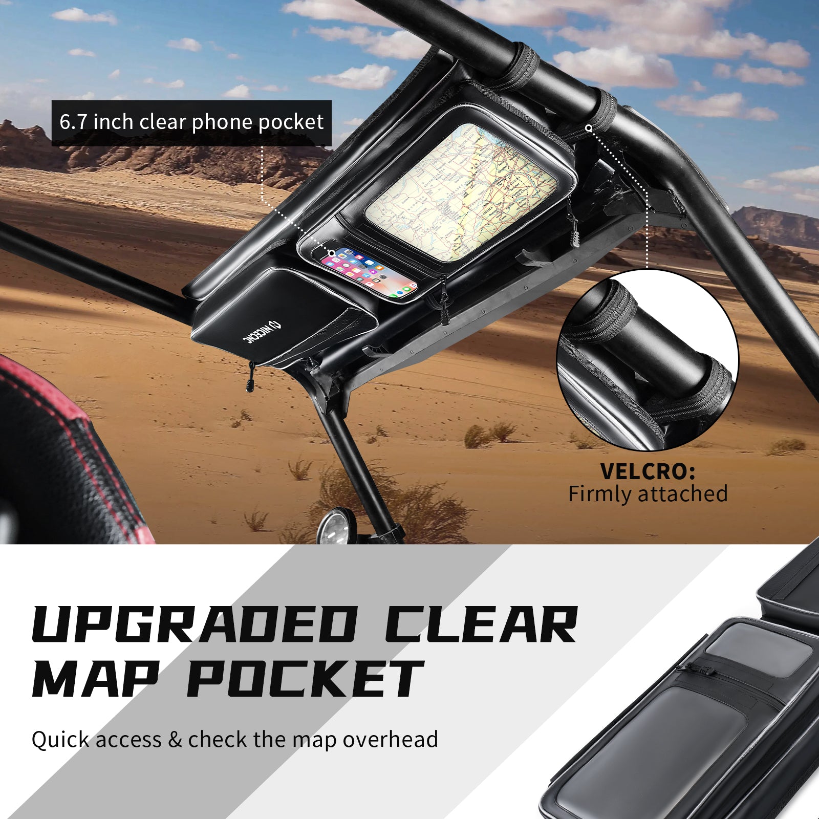 Upgraded UTV Roof Bag PVC Overhead Storage Tool Bag Large Map Pouch For Polaris RZR XP 1000/S 4 1000 Turbo