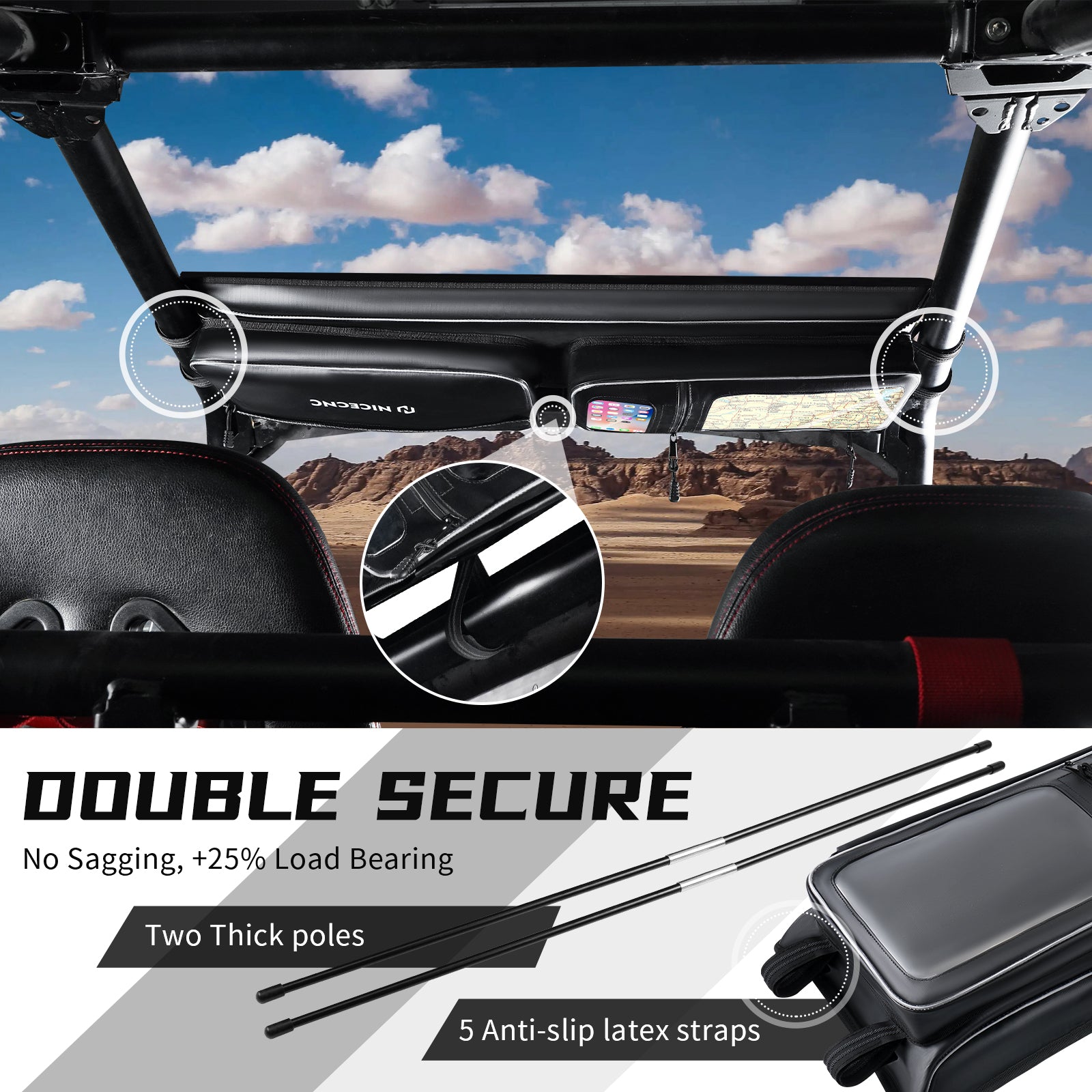 Upgraded UTV Roof Bag PVC Overhead Storage Tool Bag Large Map Pouch For Polaris RZR XP 1000/S 4 1000 Turbo