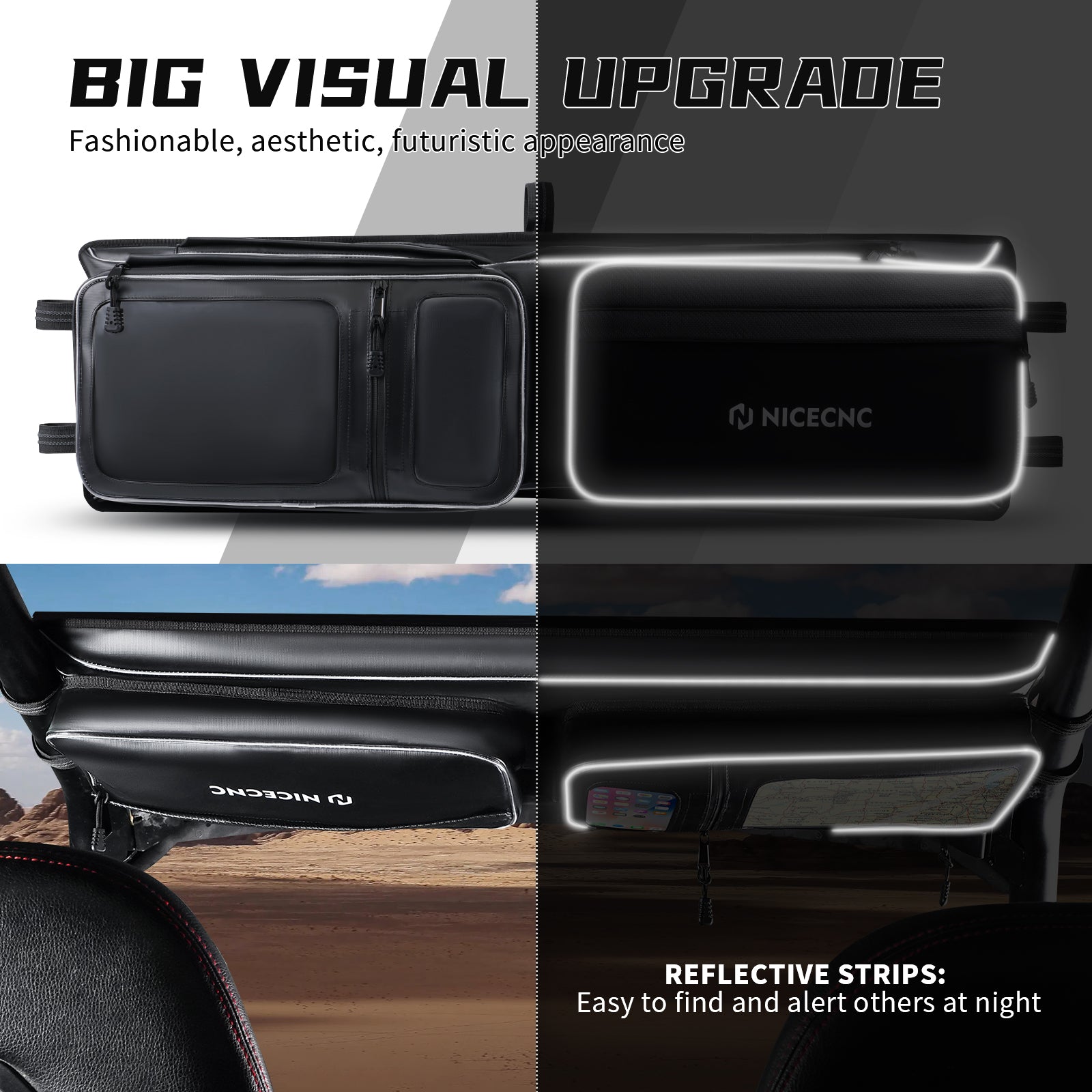 Upgraded UTV Roof Bag PVC Overhead Storage Tool Bag Large Map Pouch For Polaris RZR XP 1000/S 4 1000 Turbo