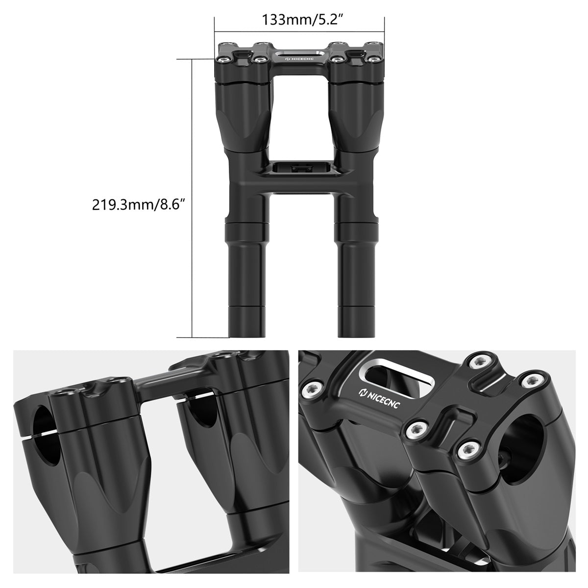 Modular Kickback Isolated Handlebar Riser 8"/ 7"/6"/5", Backward 1.5" For Harley 1-1/8" Fat Bar