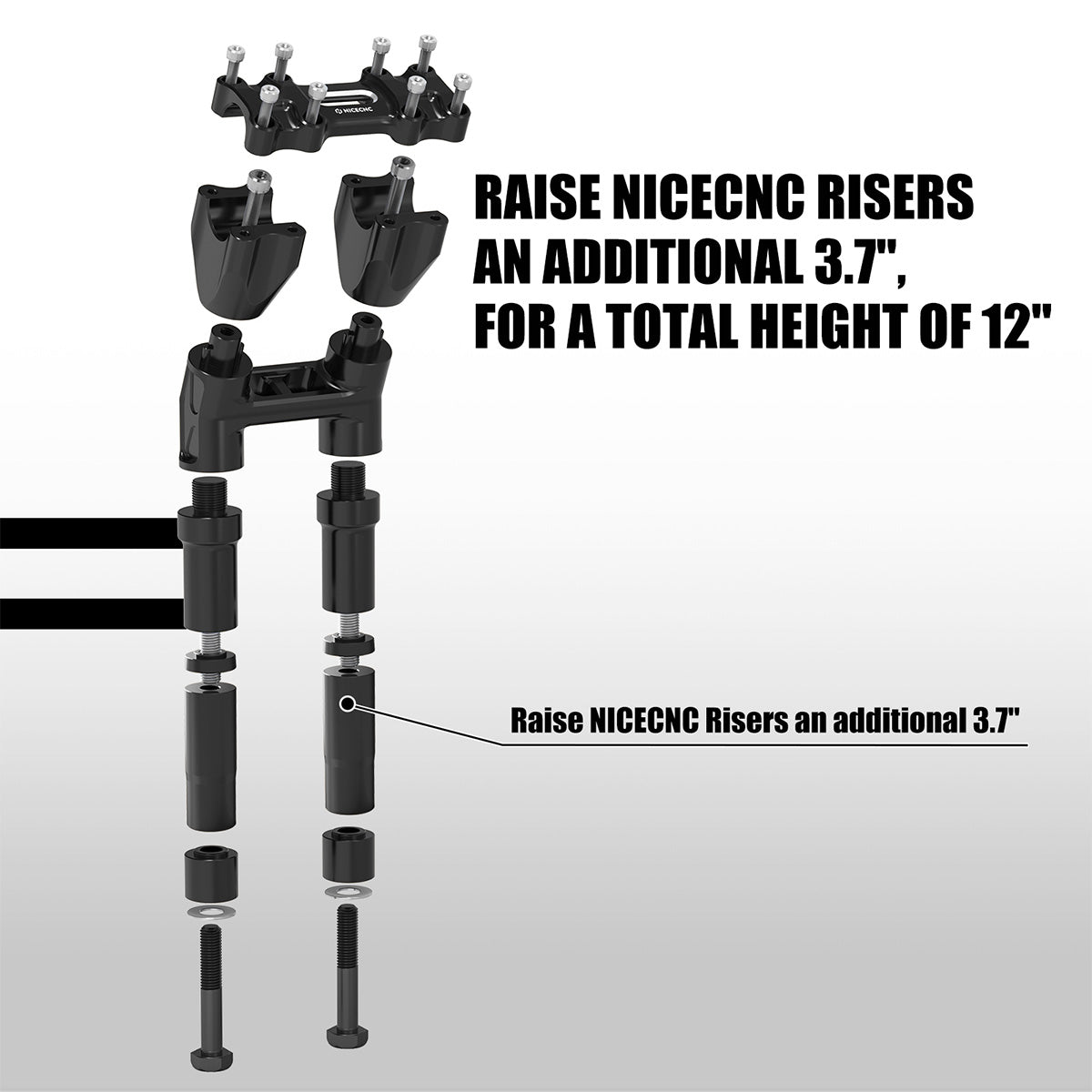 Modular Kickback Isolated Handlebar Riser 8"/ 7"/6"/5", Backward 1.5" For Harley 1-1/8" Fat Bar