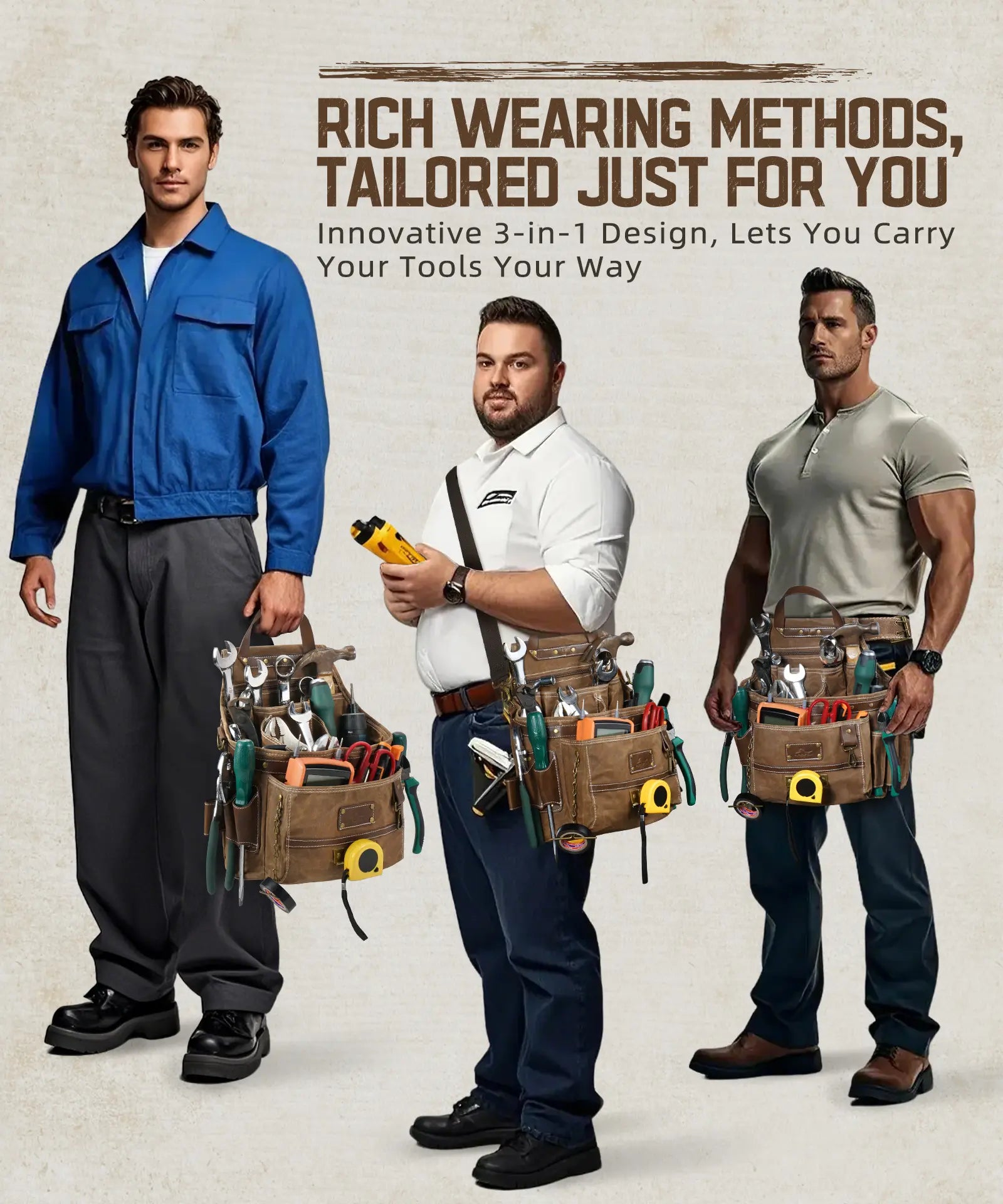 11-Pocket Tool Belt Pouch with Hammer Loop & Tape Clip For Electrician & Carpenter