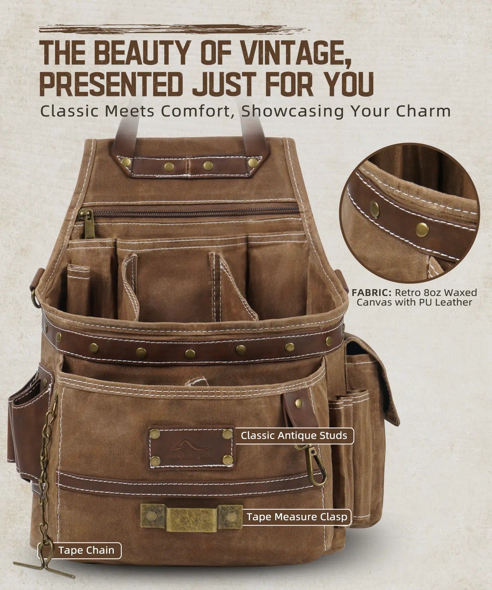 11-Pocket Tool Belt Pouch with Hammer Loop & Tape Clip For Electrician & Carpenter