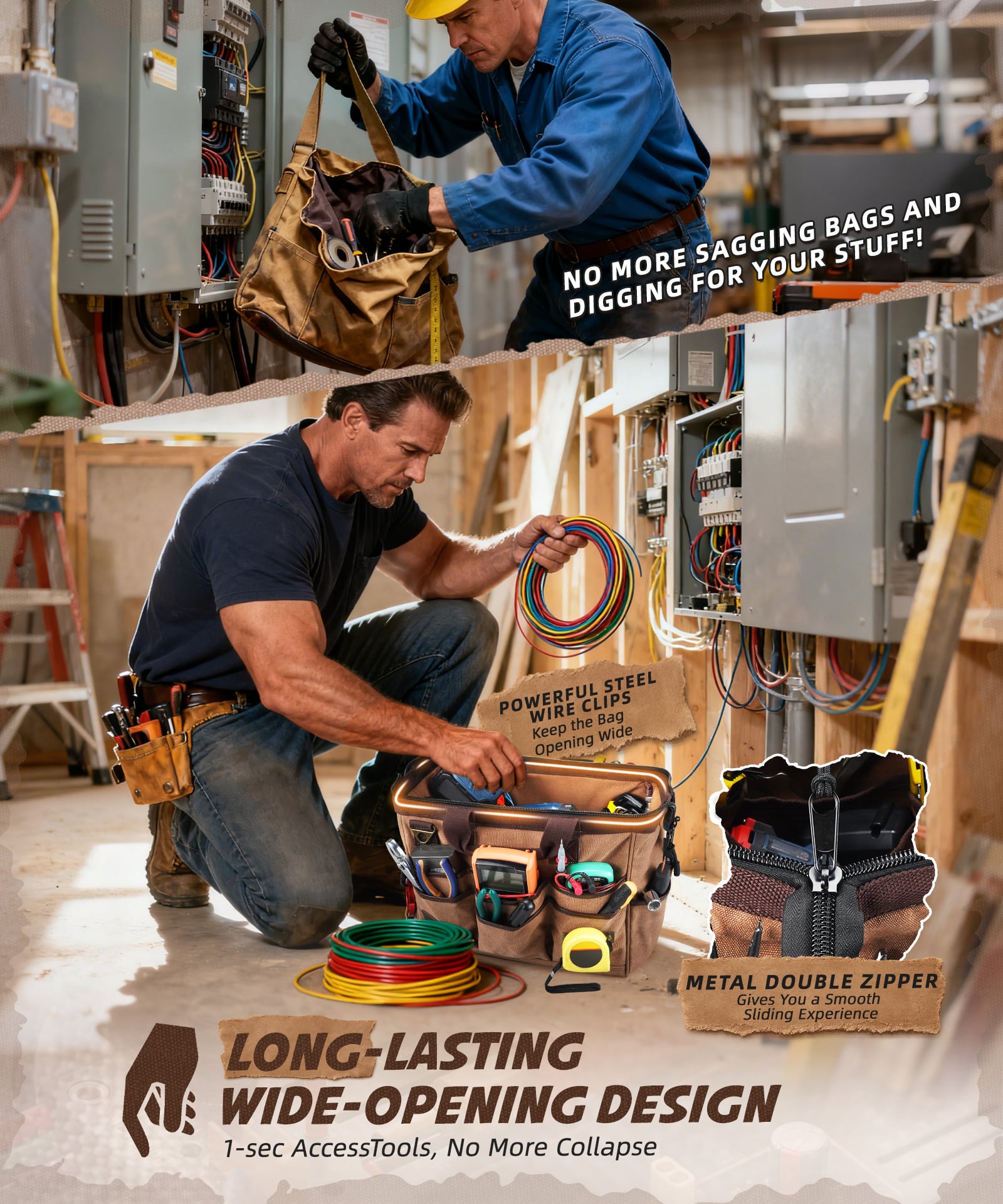 ARCFOX Canvas 25L 21-Pockets Tool Bag For  Electrician Mechanic Carpenter Construction