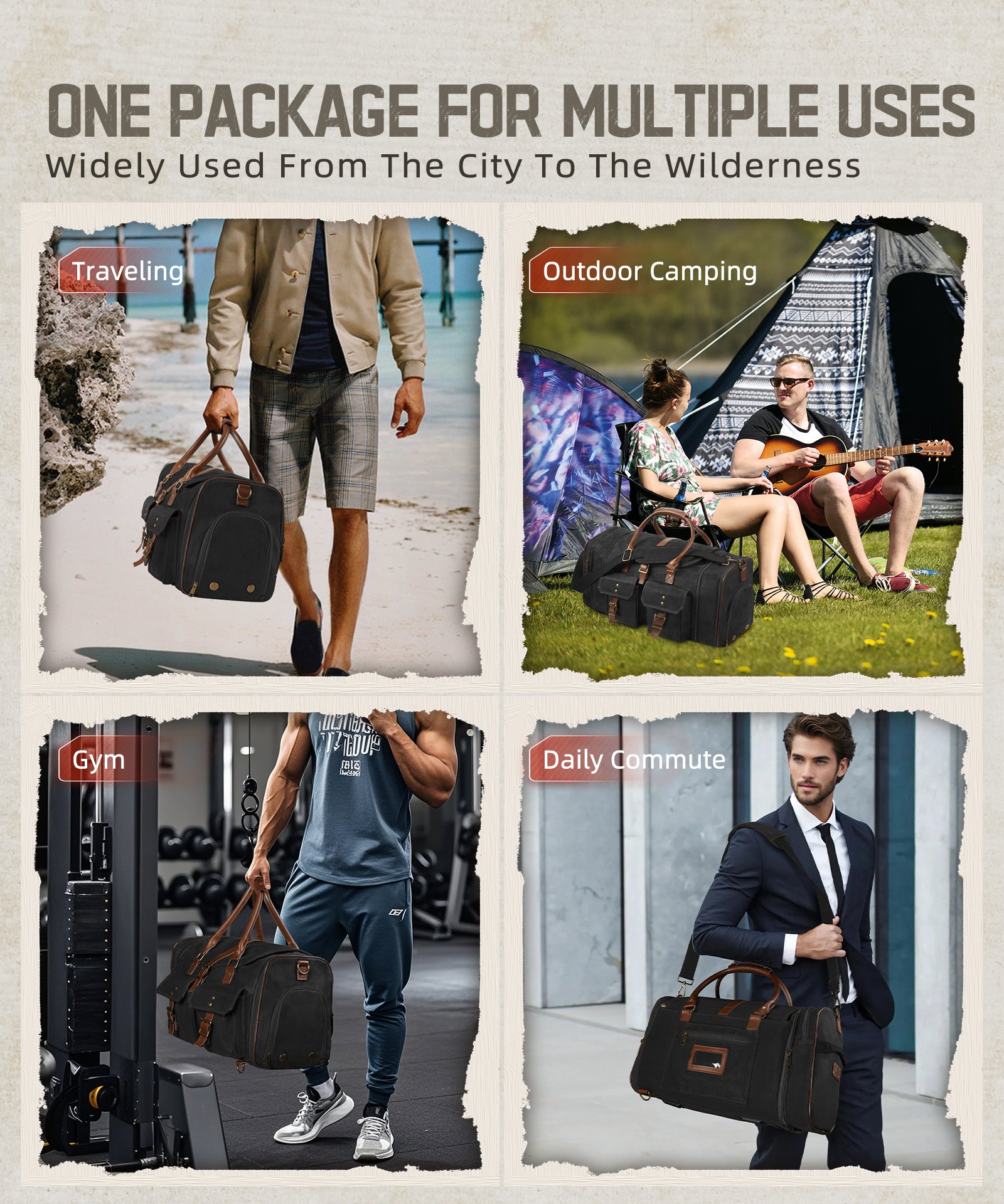 Large Zipper Duffle Bag Waterproof Travel Luggage Bag Crossbody For Women Men