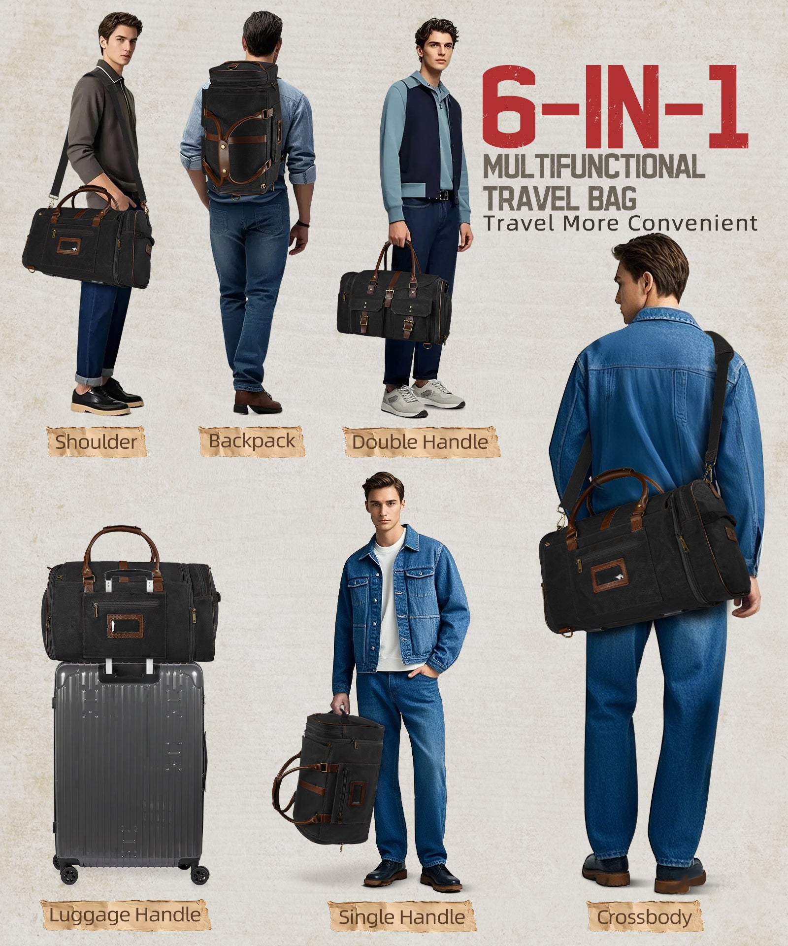 Large Zipper Duffle Bag Waterproof Travel Luggage Bag Crossbody For Women Men