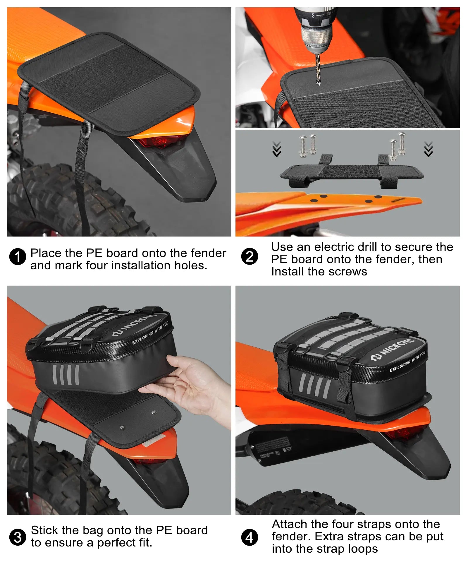 Universal Motorcycle Rear Fender Bag with Tool Roll Bag For Dirt Bike Adventure Off-road Riding