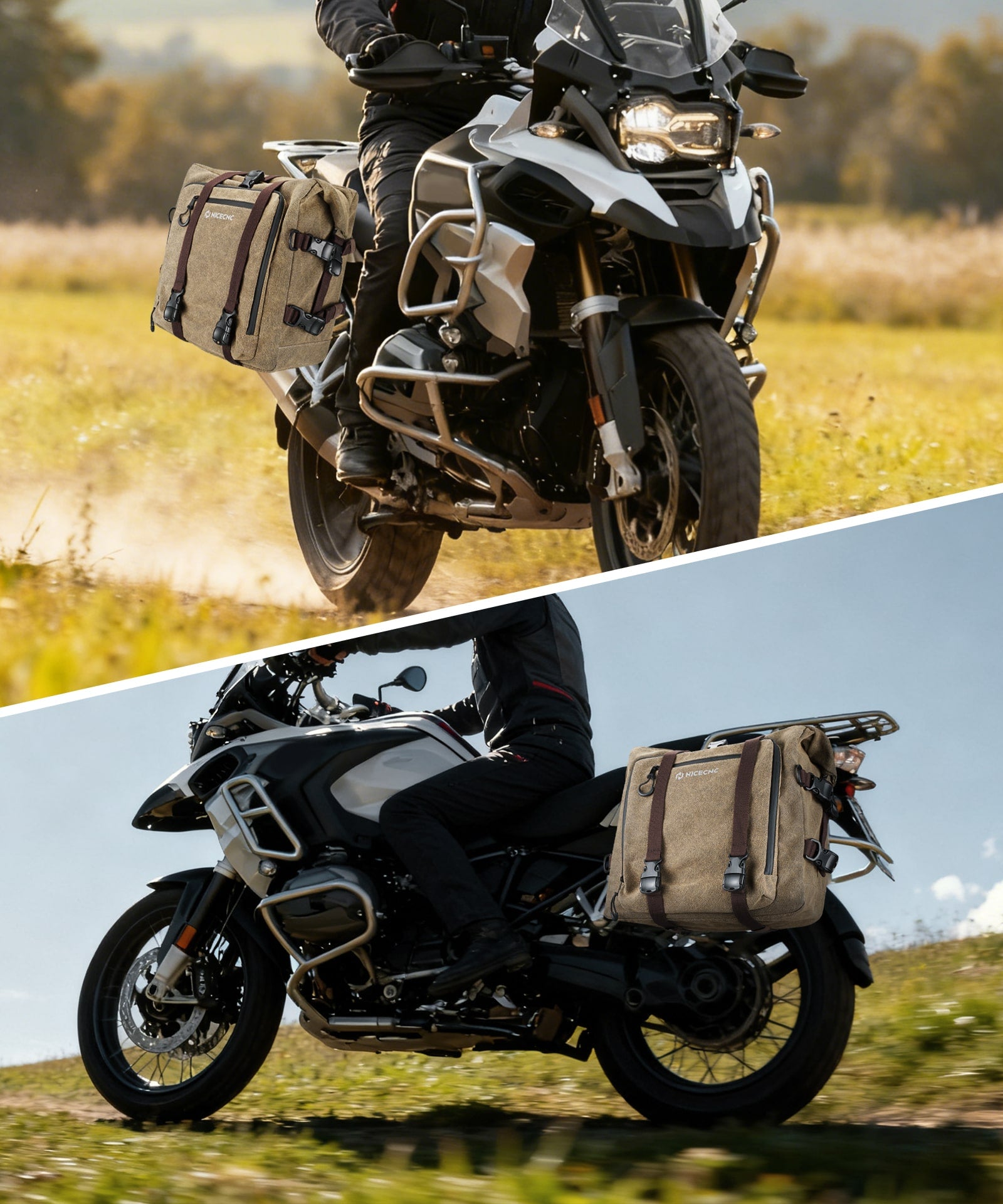 Cotton Canvas 30L Motorcycle Rear Luggage Pannier Rack Saddlebags Waterproof