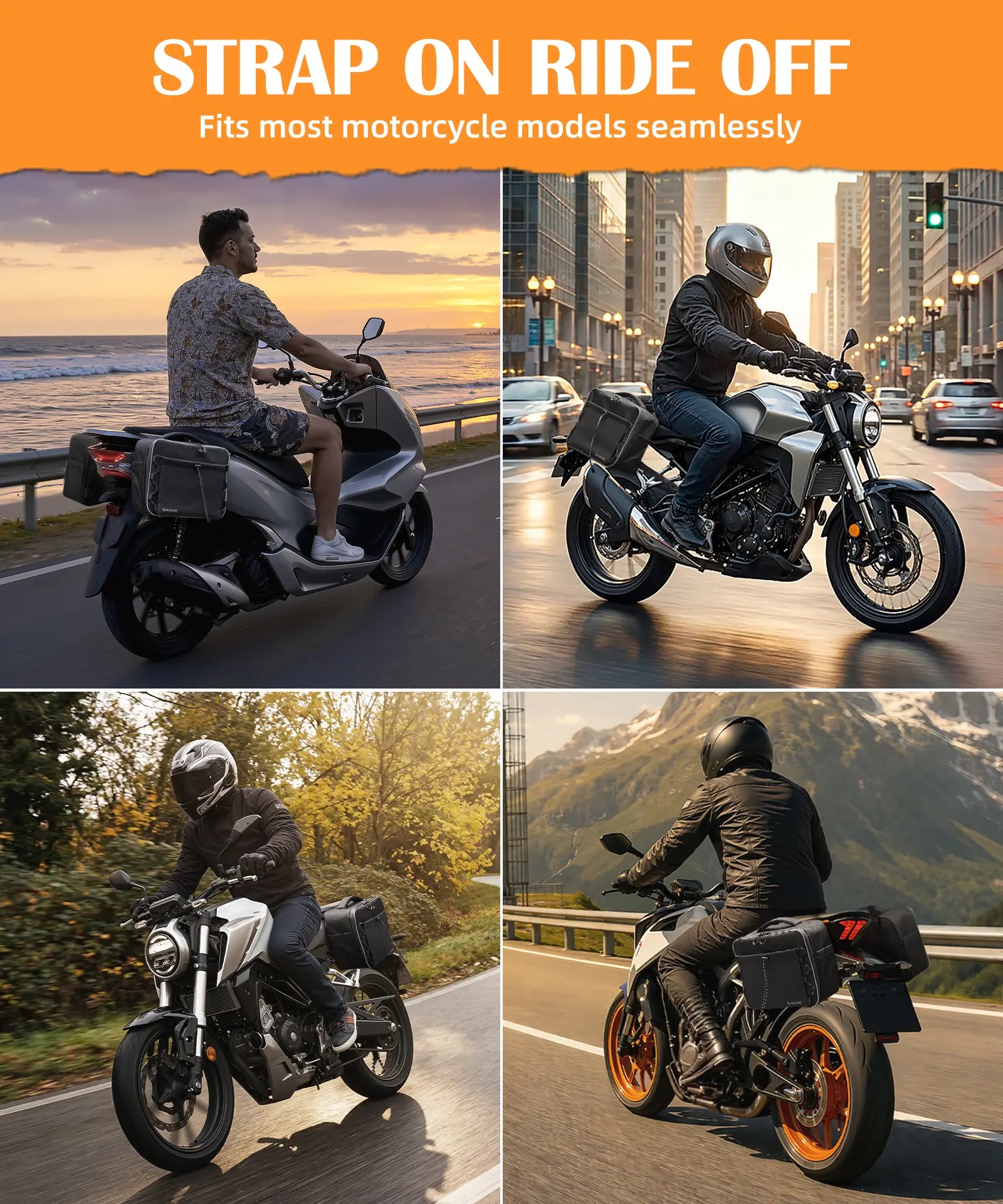 Motorcycle Rear Seat 30L Panniers Side Luggage Throw Over Saddle Bags