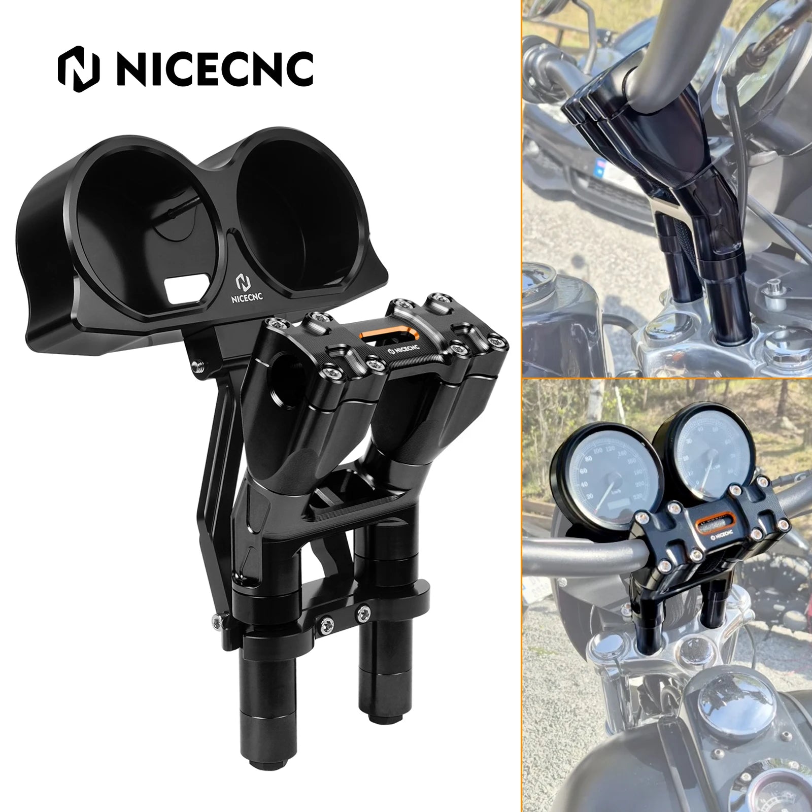 Handlebar Risers + Gauge Relocation Bracket Kit For Harley Road Glide FLTRX 2015-2023