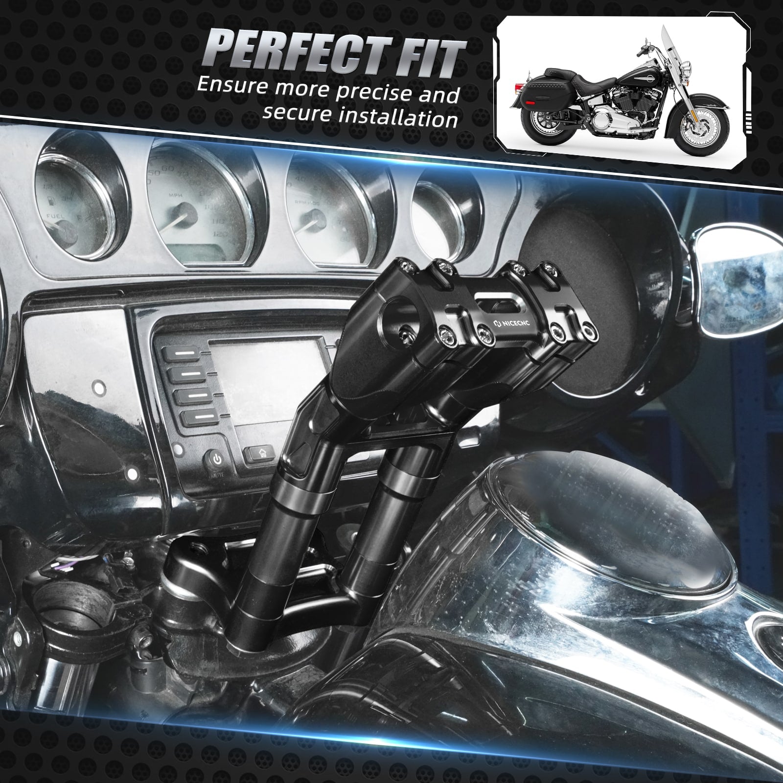 Modular Kickback Handlebar Risers For Harley 1-1/8" Handlebars Electra Tri Street Glide