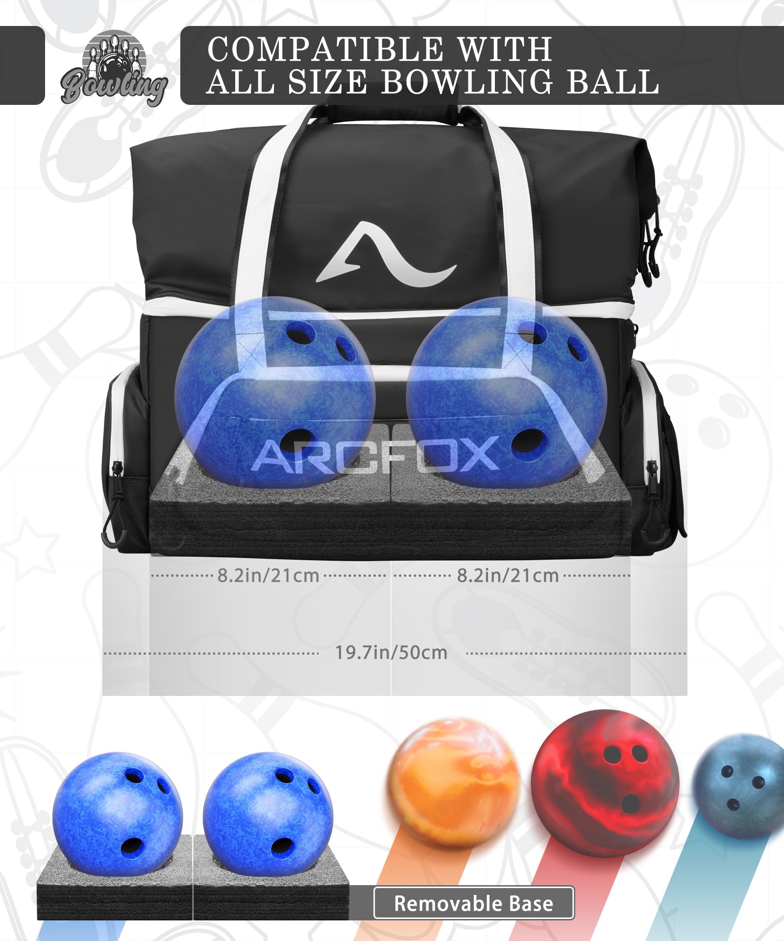 ARCFOX Bowling Bag For 2 Balls OXford Cloth Large Capacity