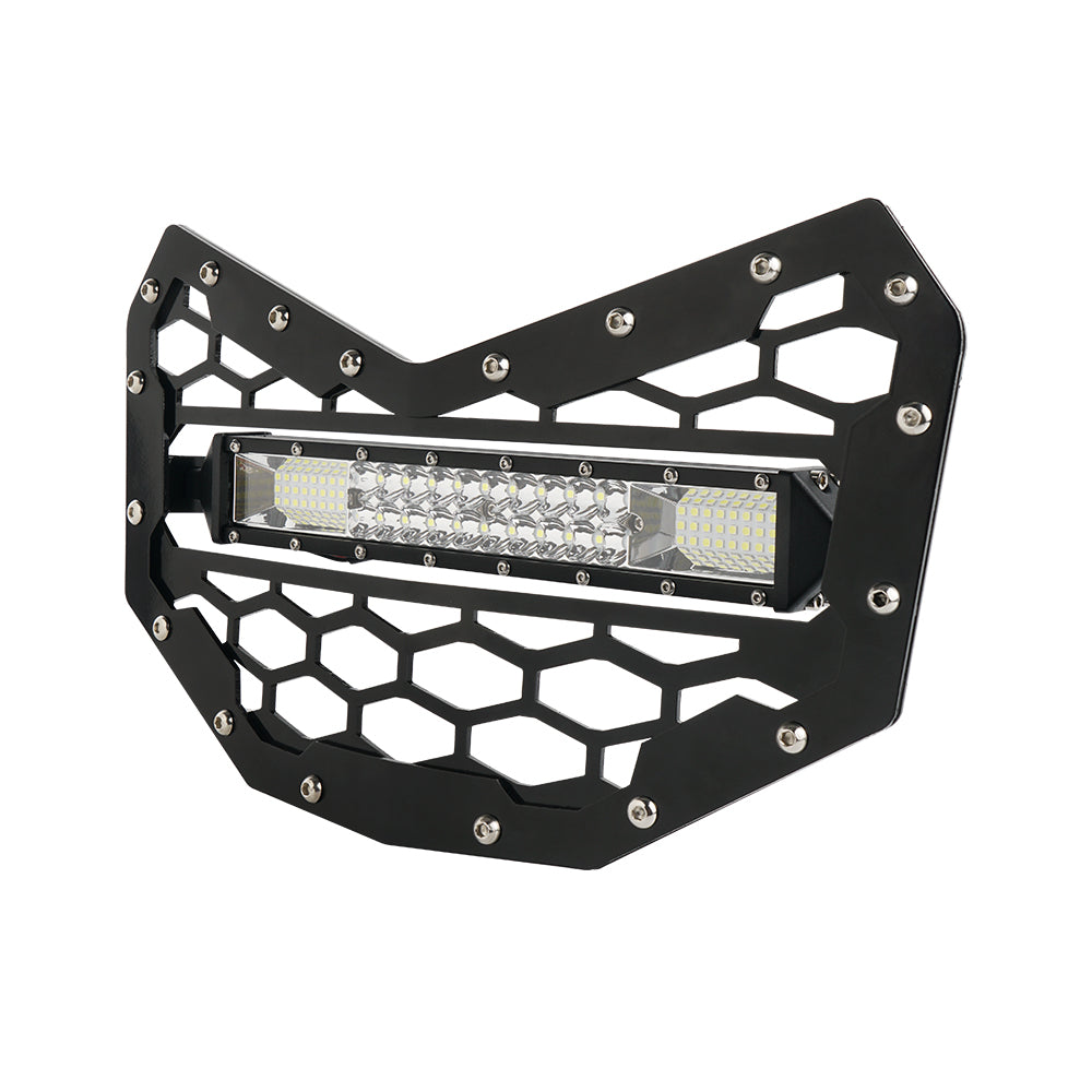 UTV Front Bumper Mesh Radiator Grill with 32W LED Light Bar For Can-Am X3 2018-2022