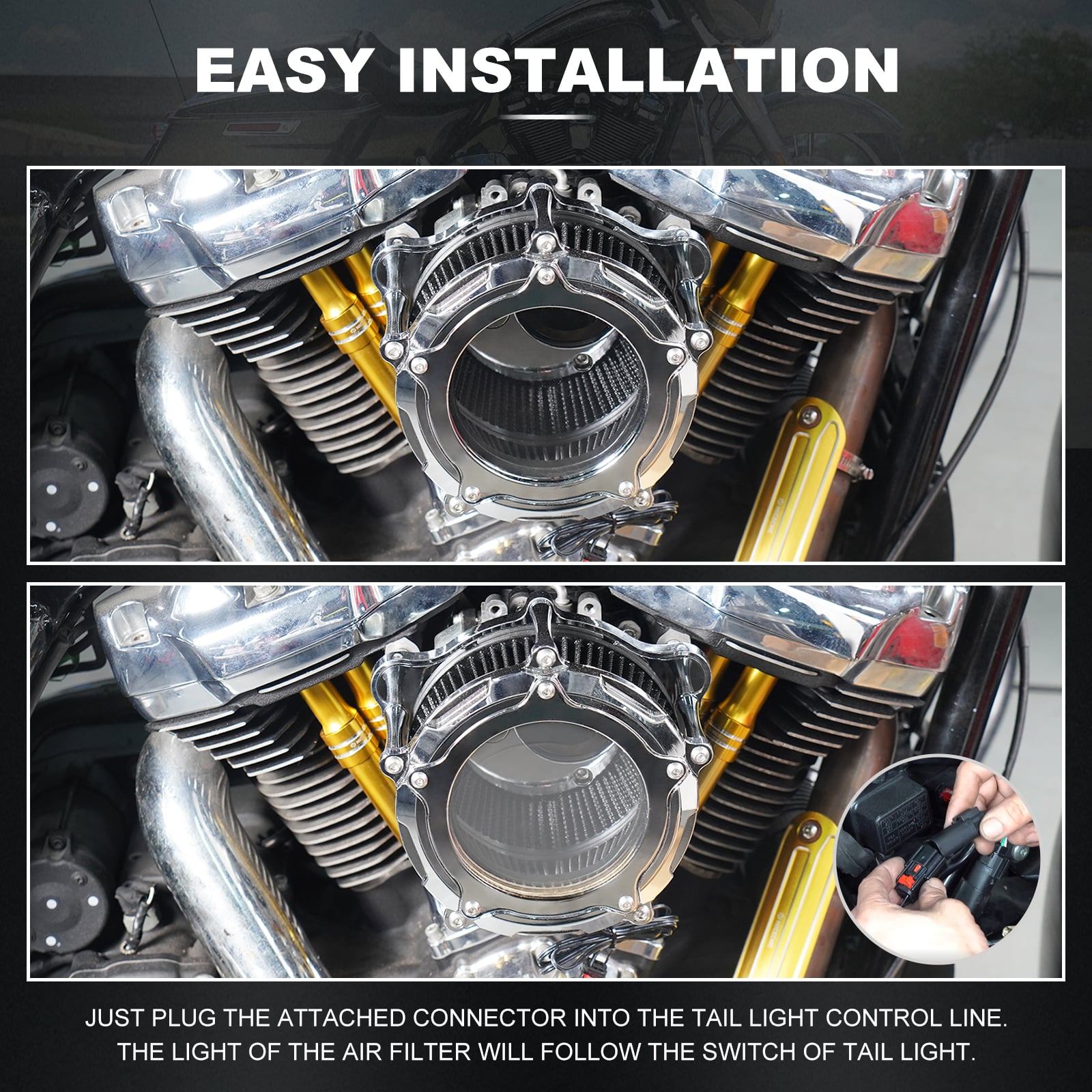Chrome-Plating M8 LED Air Filter Intake Cleaner For Harley Road King Street Glide