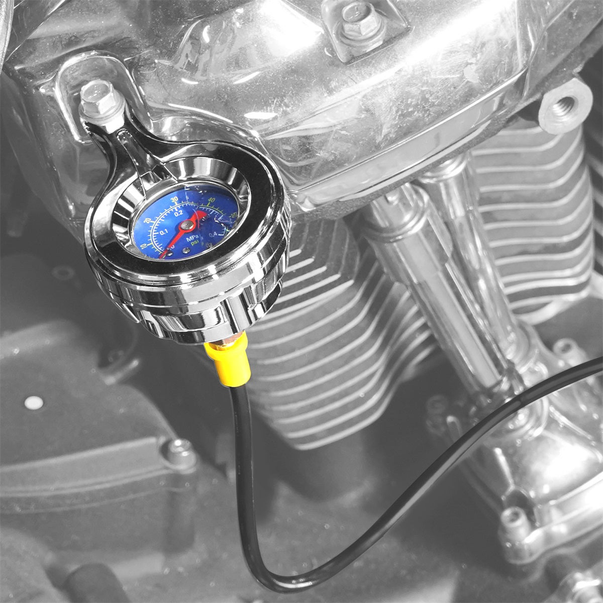 Chromed Engine Oil Pressure Gauge Kit For Harley Road King Electra Tri Street Glide