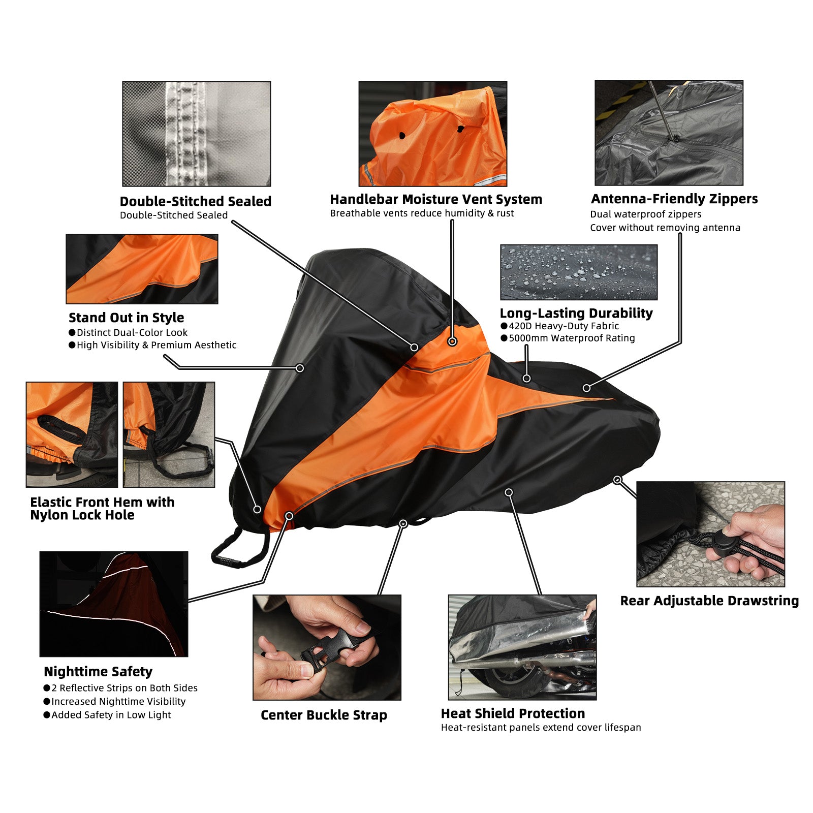 Heavy-Duty Motorcycle Cover w/Heat Shield Protection For Harley Road King Street Glide