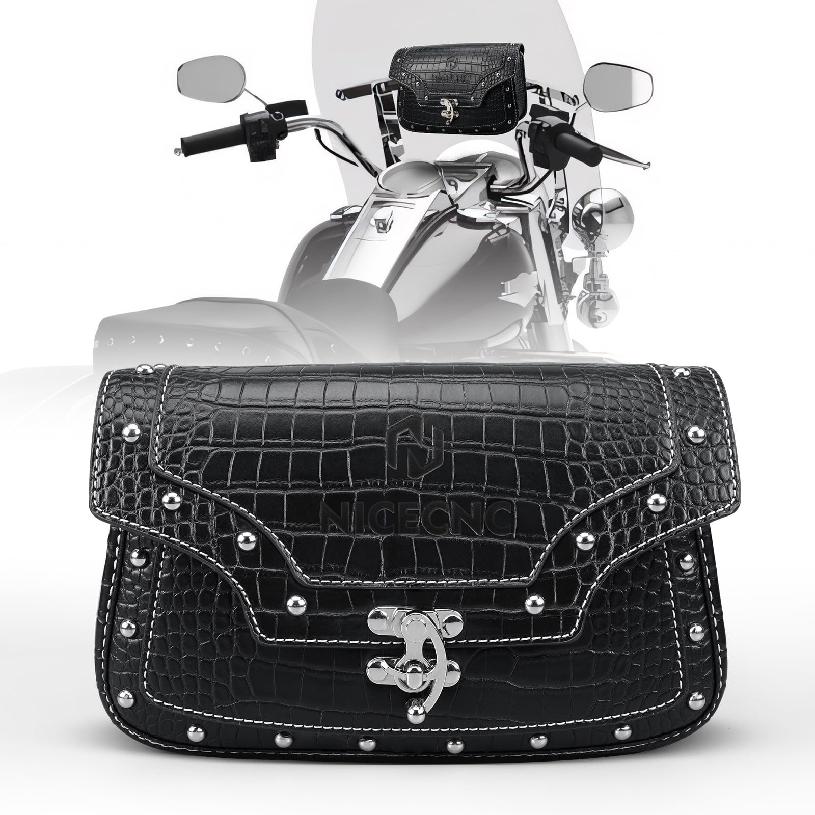 Motorcycle Windshield Bag Vintage Crocodile Texture PU Leather For Harley Davidson Road King 1995-2024 Softail