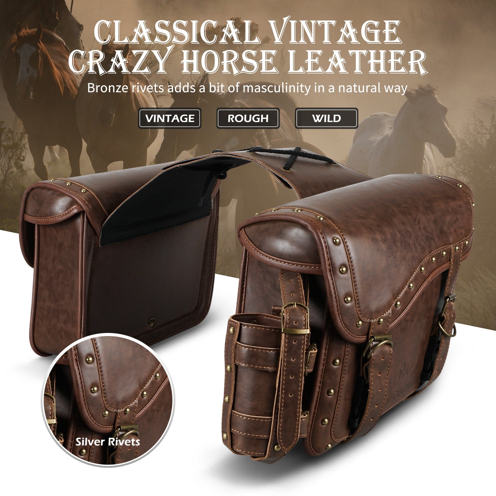 Saddle Bags PU leather Reinforced Straps & Saddle Piece with Cup Holder