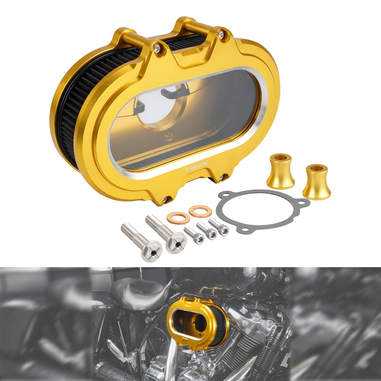 M8 Clear Air Cleaner Intake Filter Kit For Harley Softail Street Bob Low Rider Heritage