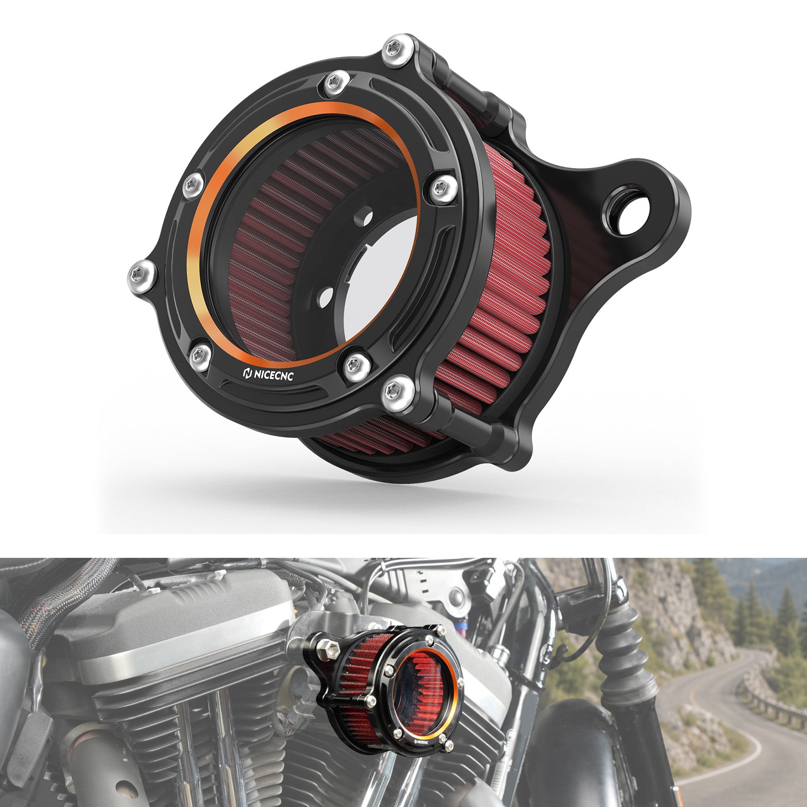 Full Clear Air Cleaner Intake Filter Kit For Harley Sportster 1200 48 XL Iron 883 XL883N