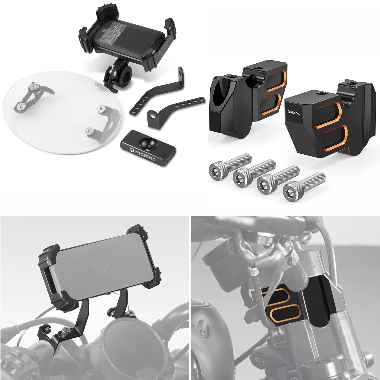 Handlebar Kickback Risers & Phone Holder Bracket Mount Kit For Harley Sportster S 1250