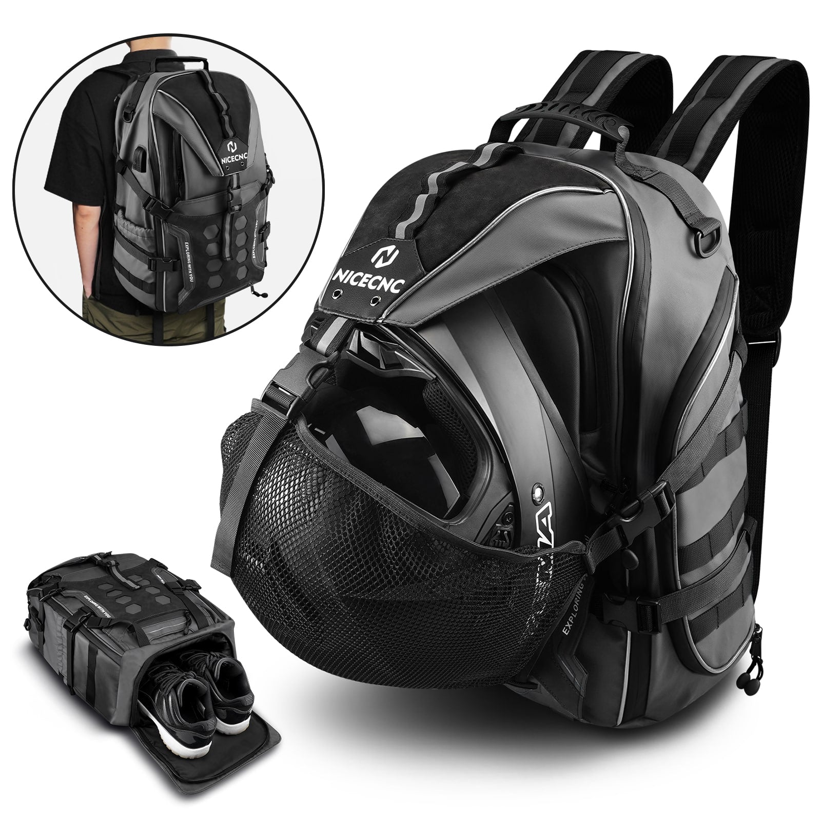 Motorcycle Helmet Bag Upgrade 35L with Shoe Compartment Hiking