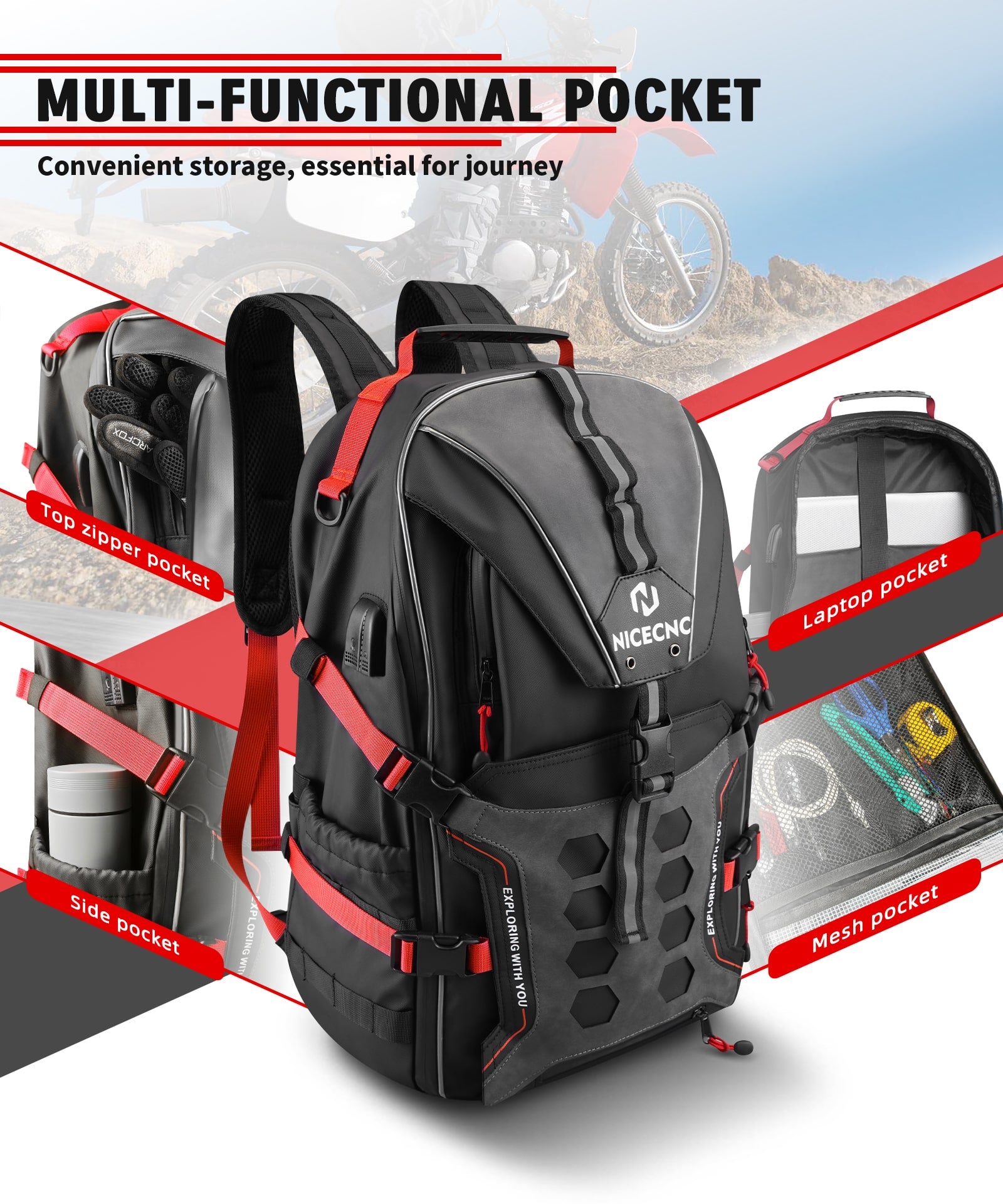 Motorcycle Helmet Bag Upgrade 35L with Shoe Compartment Hiking