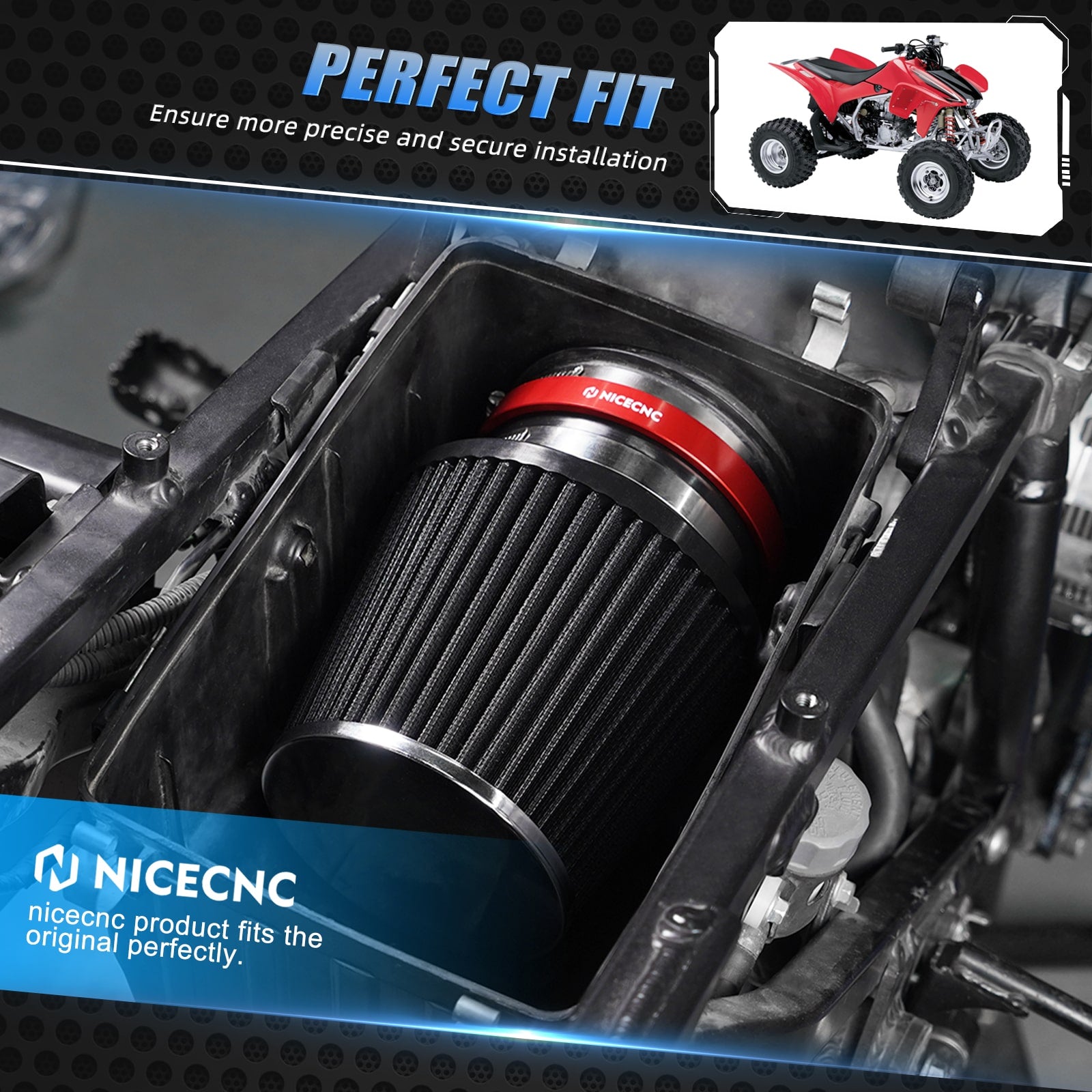 High-Flow Air Filter Intake Cleaner w/Adapter Kit For Honda TRX450 R / ER