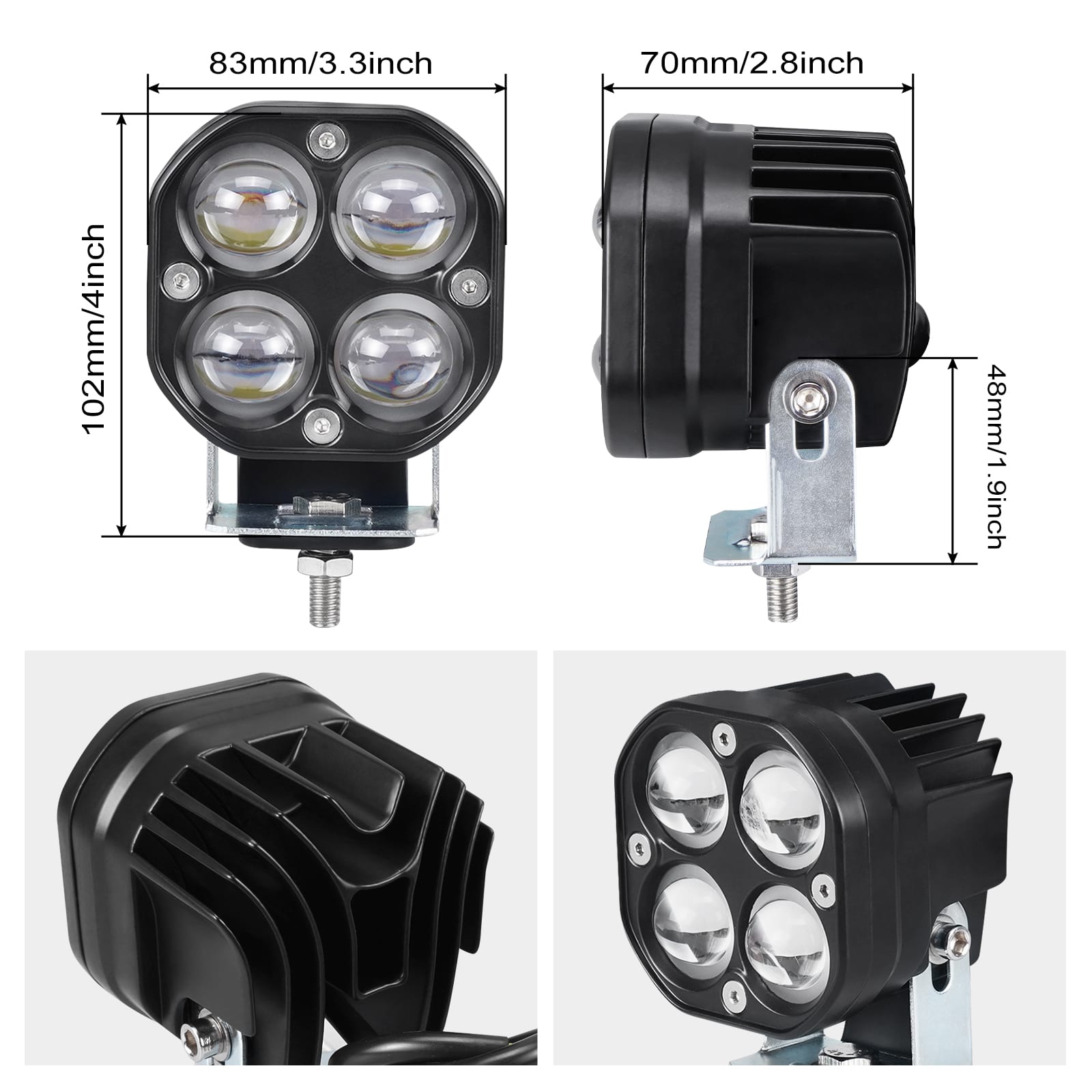 LED Front Work Lights With Adjustable Bracket For Yamaha Raptor 700 / 700R 2013-2024