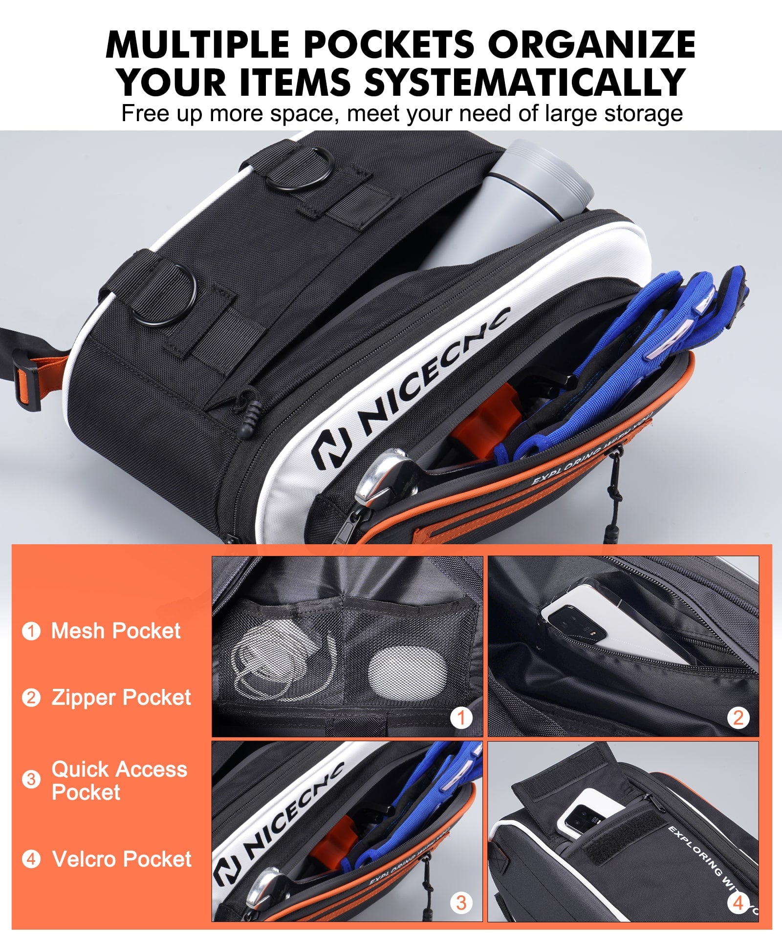 Universal Motorcycle Saddlebags 36L Large Capacity Multiple Pockets