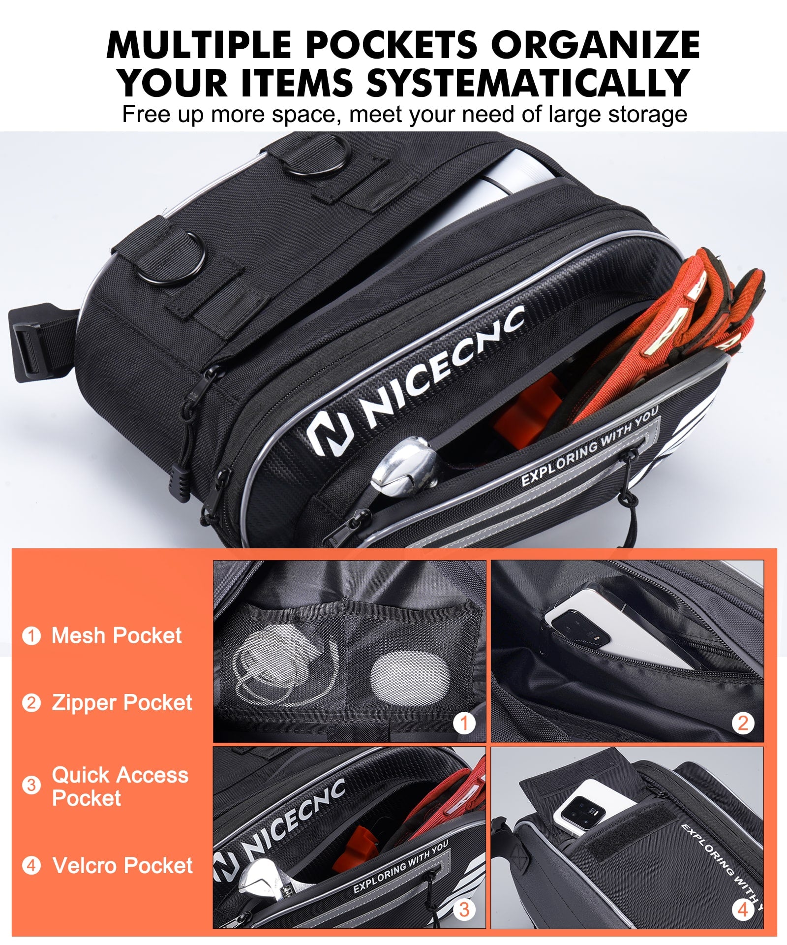 Universal Motorcycle Saddlebags 36L Large Capacity Multiple Pockets