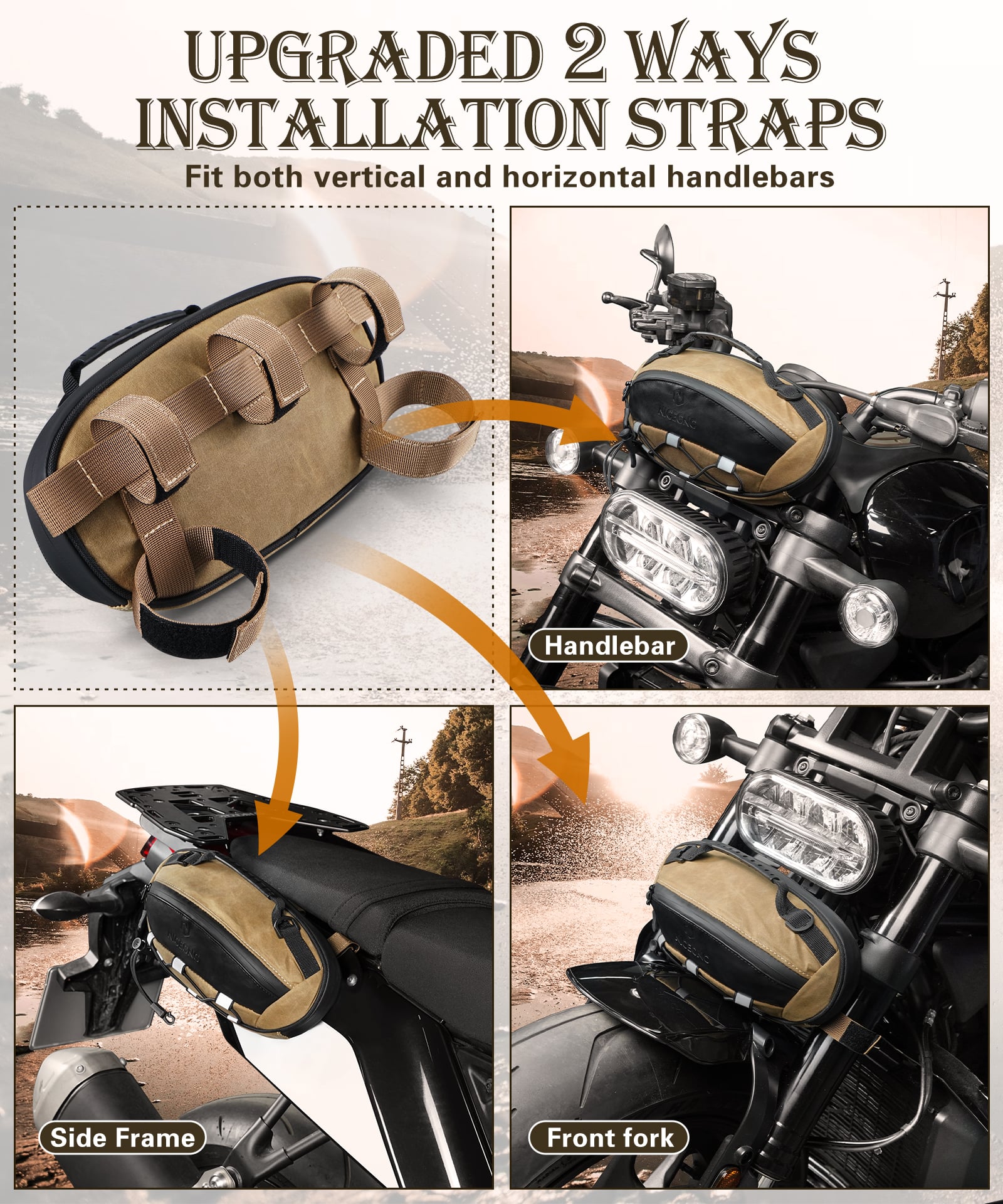 Motorcycle Vintage Waxed Canvas Handlebar Bag Saddle Storage Pouch Luggage