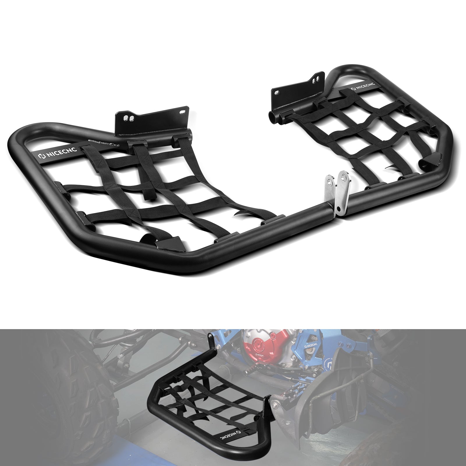 Foot Peg Nerf Bars Heel Guards w/Webbing For Yamaha Raptor 700 R 06-26
